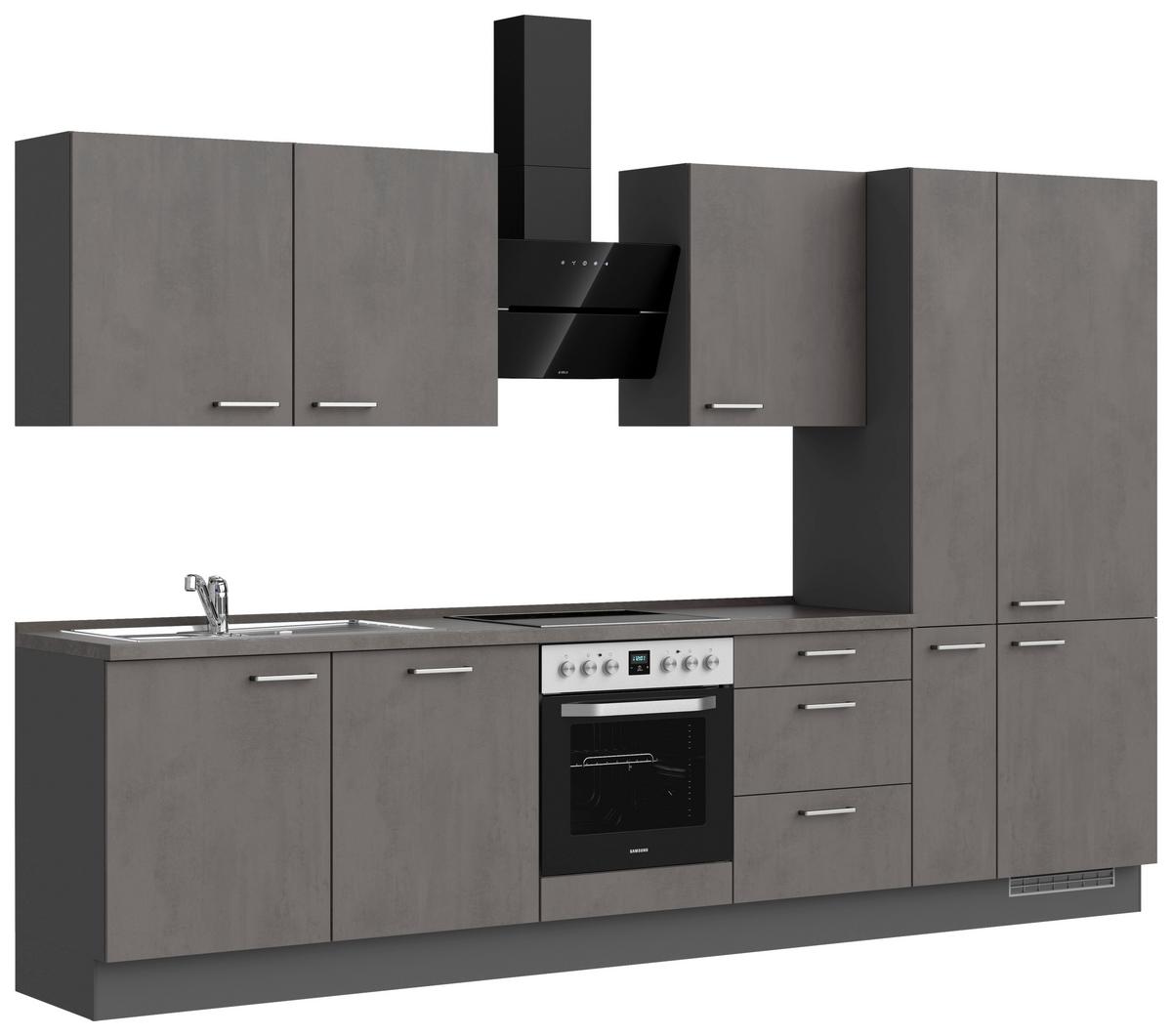 Kuchynská linka 330 cm, bridl.šedý betón/bridl.šedá - farba ušľachtilej ocele/bridlicová, Modern, kov/kompozitné drevo (330cm) - Nobilia