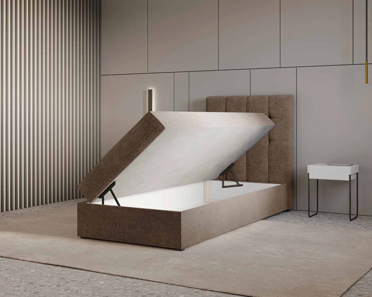 Boxbett Oslo mit Topper 90x200 - Schwarz/Braun, MODERN, Holz/Kunststoff (90/200cm) - Livetastic
