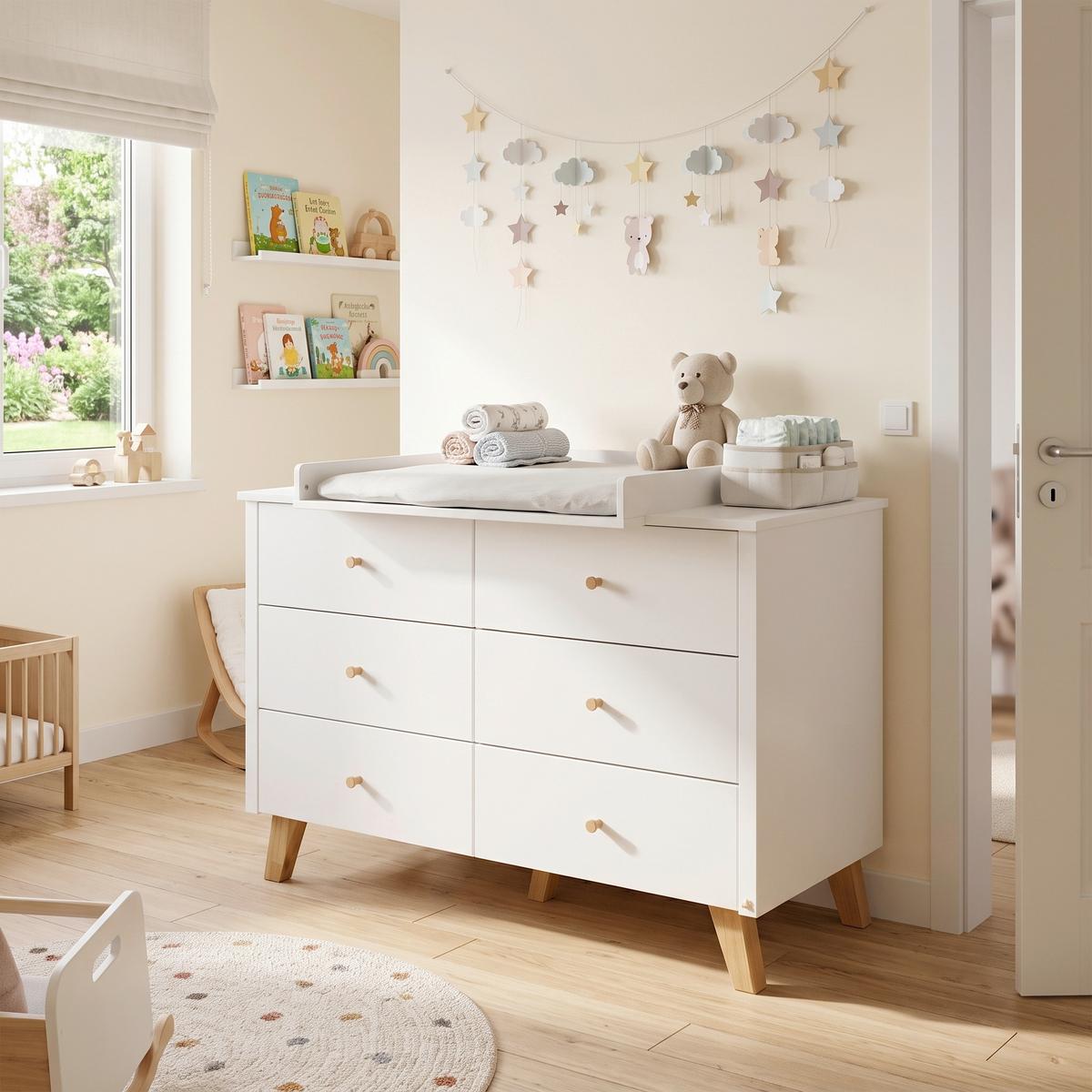 WICKELKOMMODE 133420X PAN - Weiß/Naturfarben, Design, Holz/Holzwerkstoff (140/100/78 bzw 56cm) - Pinolino