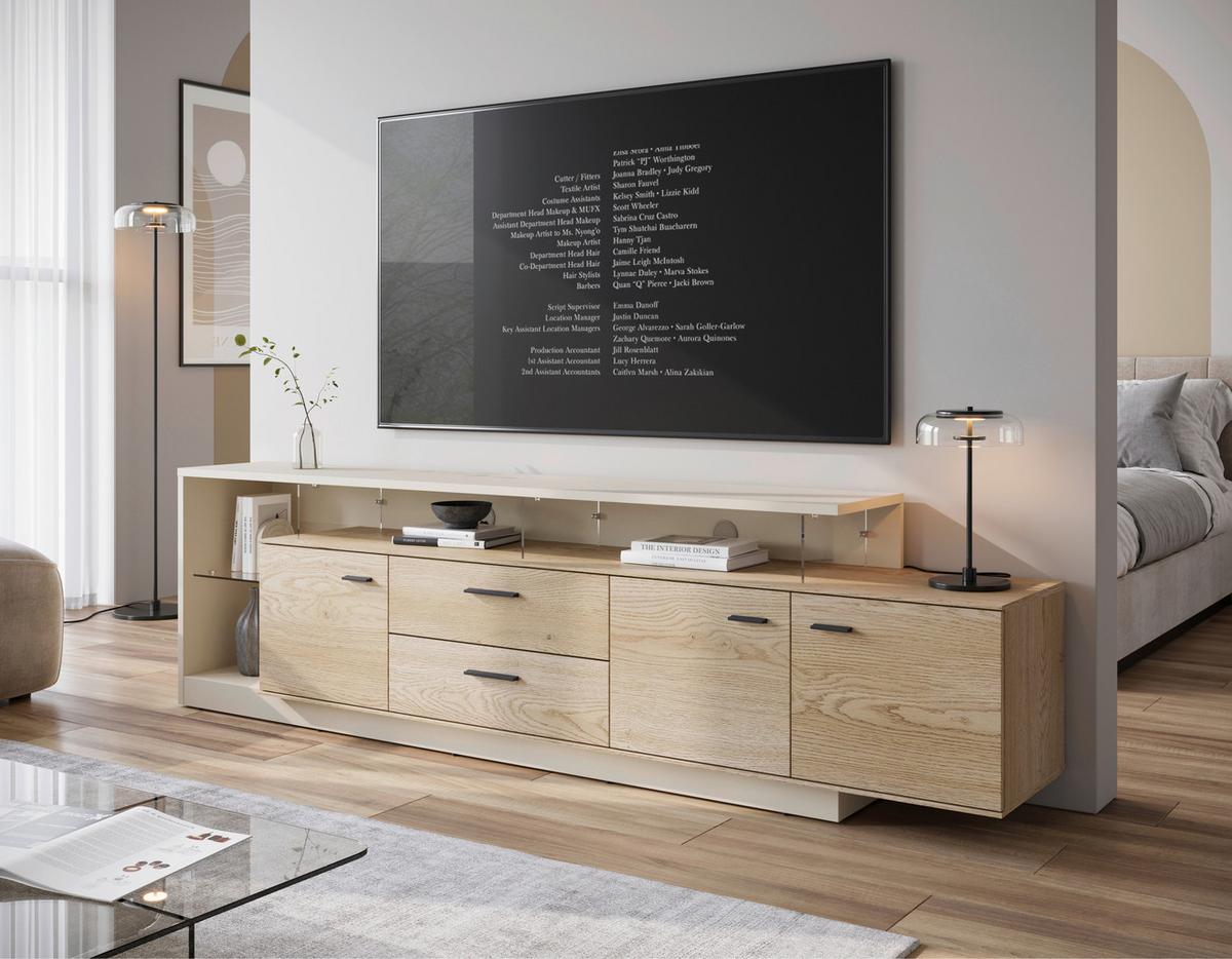 Tv-element, B: 236,4 Cm Eichefarben/kaschmir - Kaschmir/Eichefarben, MODERN, Glas/Holzwerkstoff (236,4/65,5/40cm)