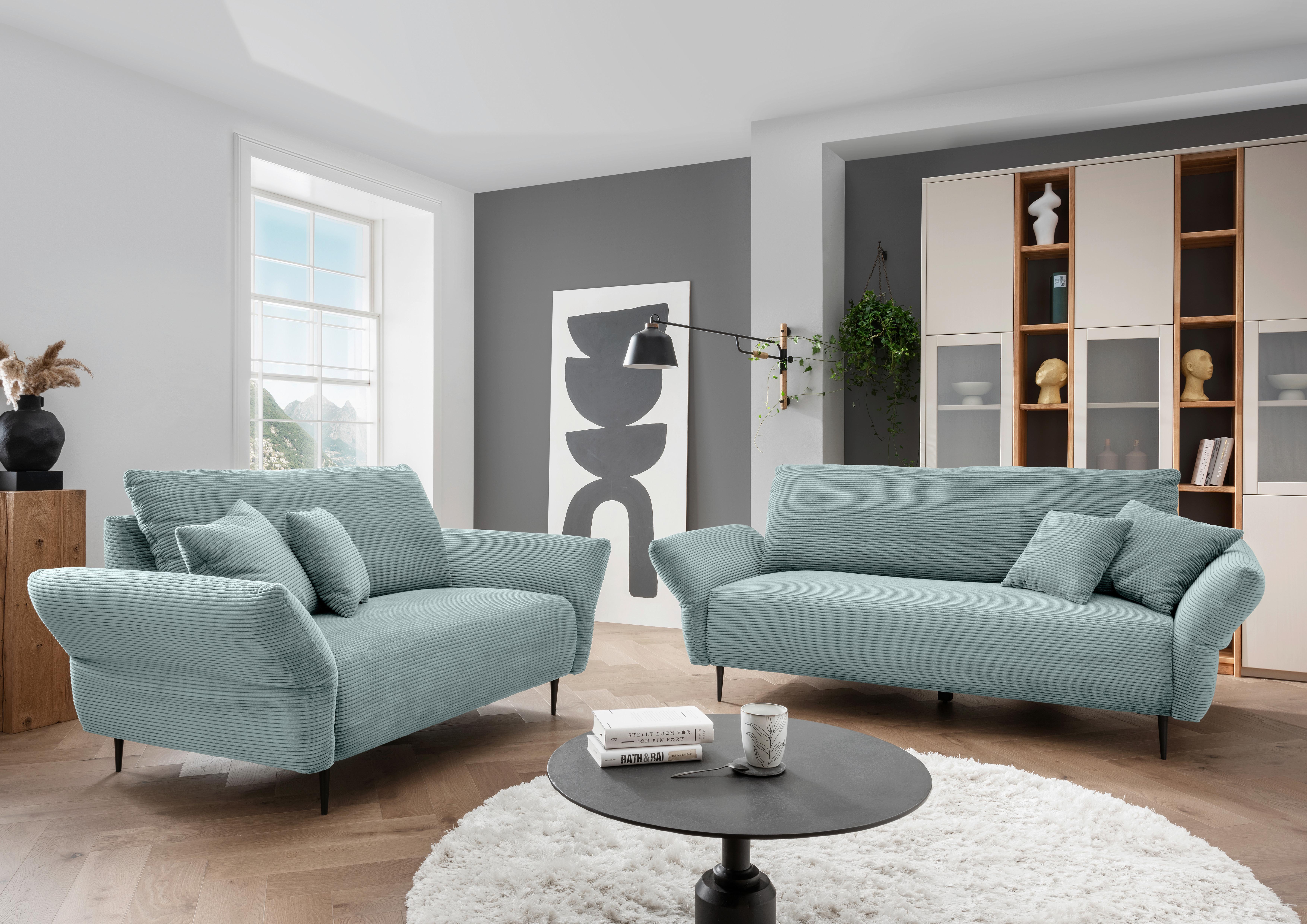 Sitzgarnitur Vanilla 2--teilig. Hellblau - Schwarz/Hellblau, Design, Textil - Livetastic