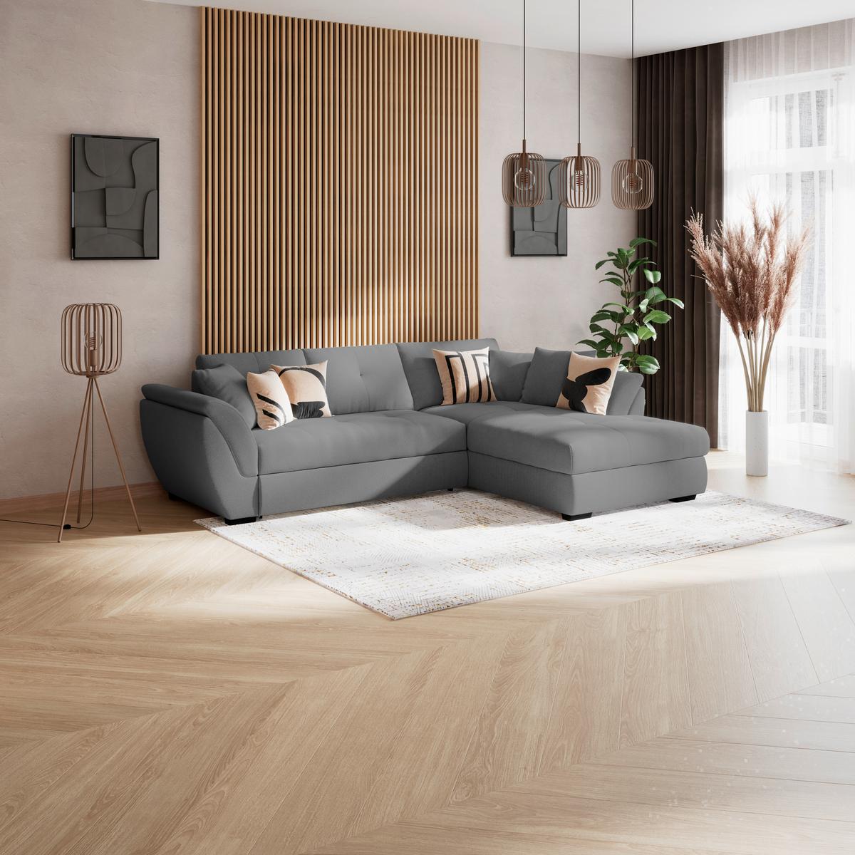 Rohová sedačka BERISSO, pravá, antracitová tk. VINCI - čierna/antracitová, Konventionell, textil (278/187cm) - Ondega