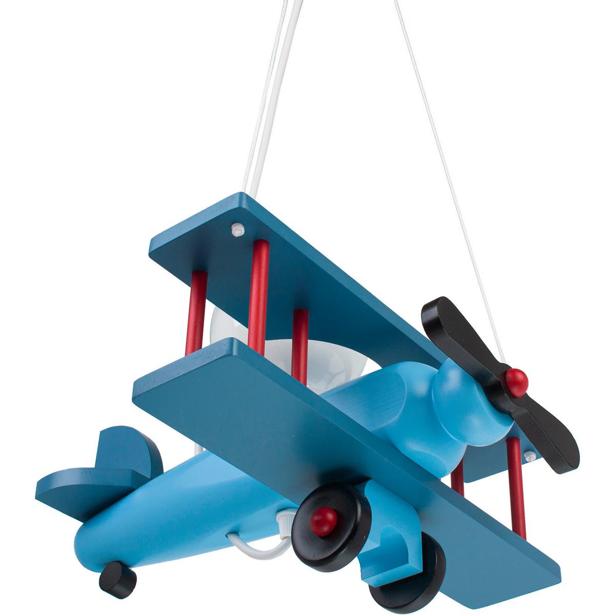 Kinderhängeleuchte Flugzeug H: 75 cm 1-Flammig - Blau/Rot, KONVENTIONELL, Holz (29/31/75cm)