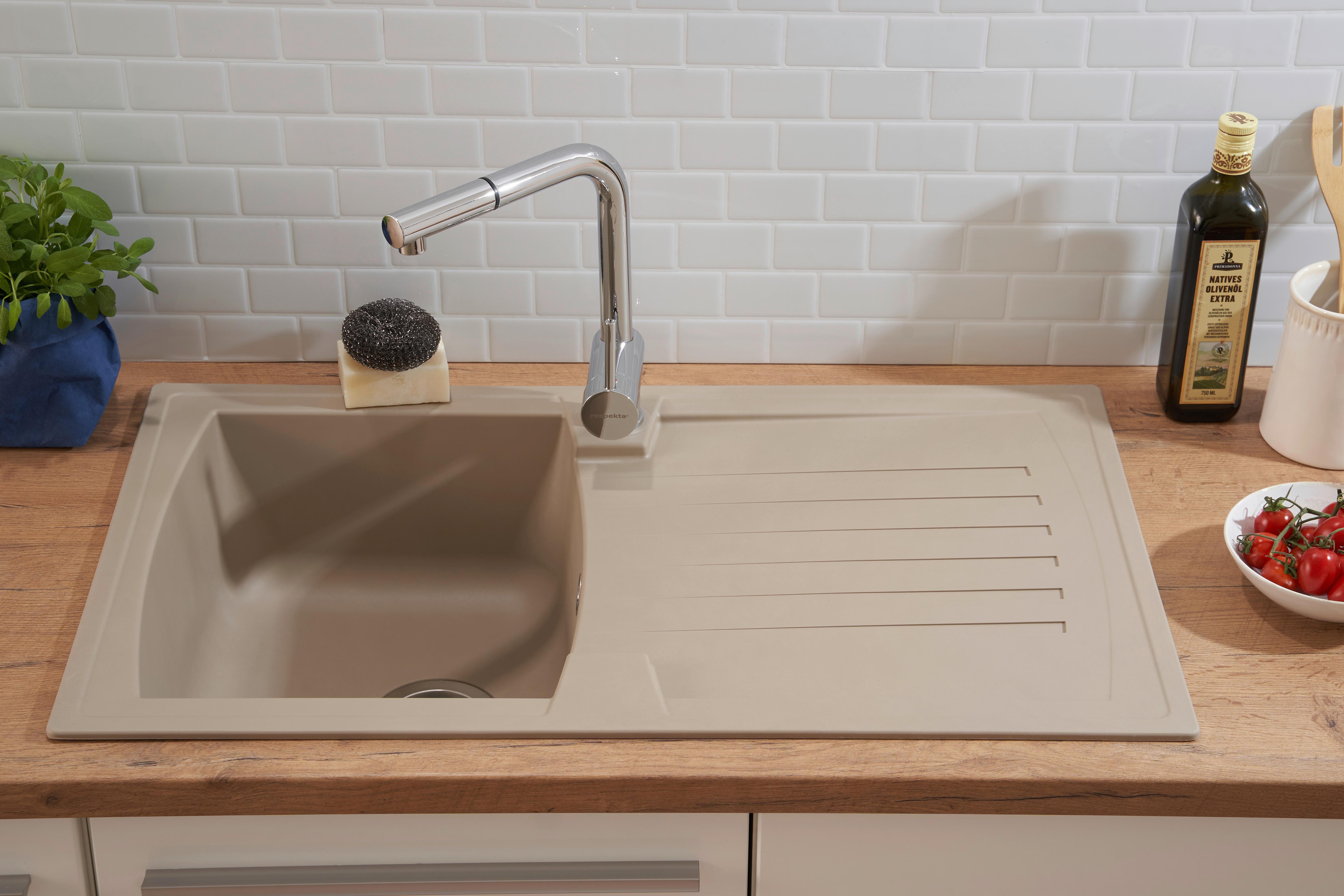 Spüle Respekta Boston Stein Bxt: 86x50 cm - Beige, Trend, Glas/Kunststoff (86/20/50cm) - Respekta