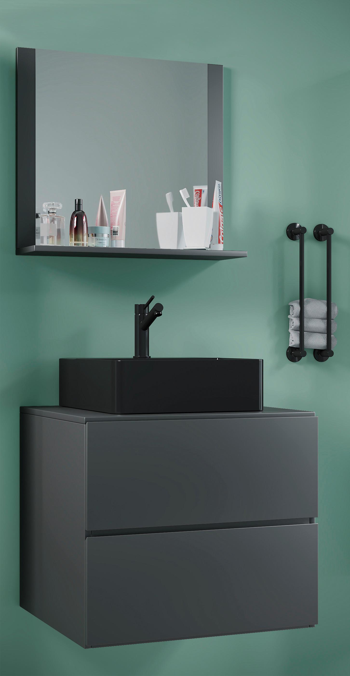 Badezimmer Lendas Bl M - Anthrazit/Schwarz, MODERN, Glas/Keramik (61cm) - MID.YOU