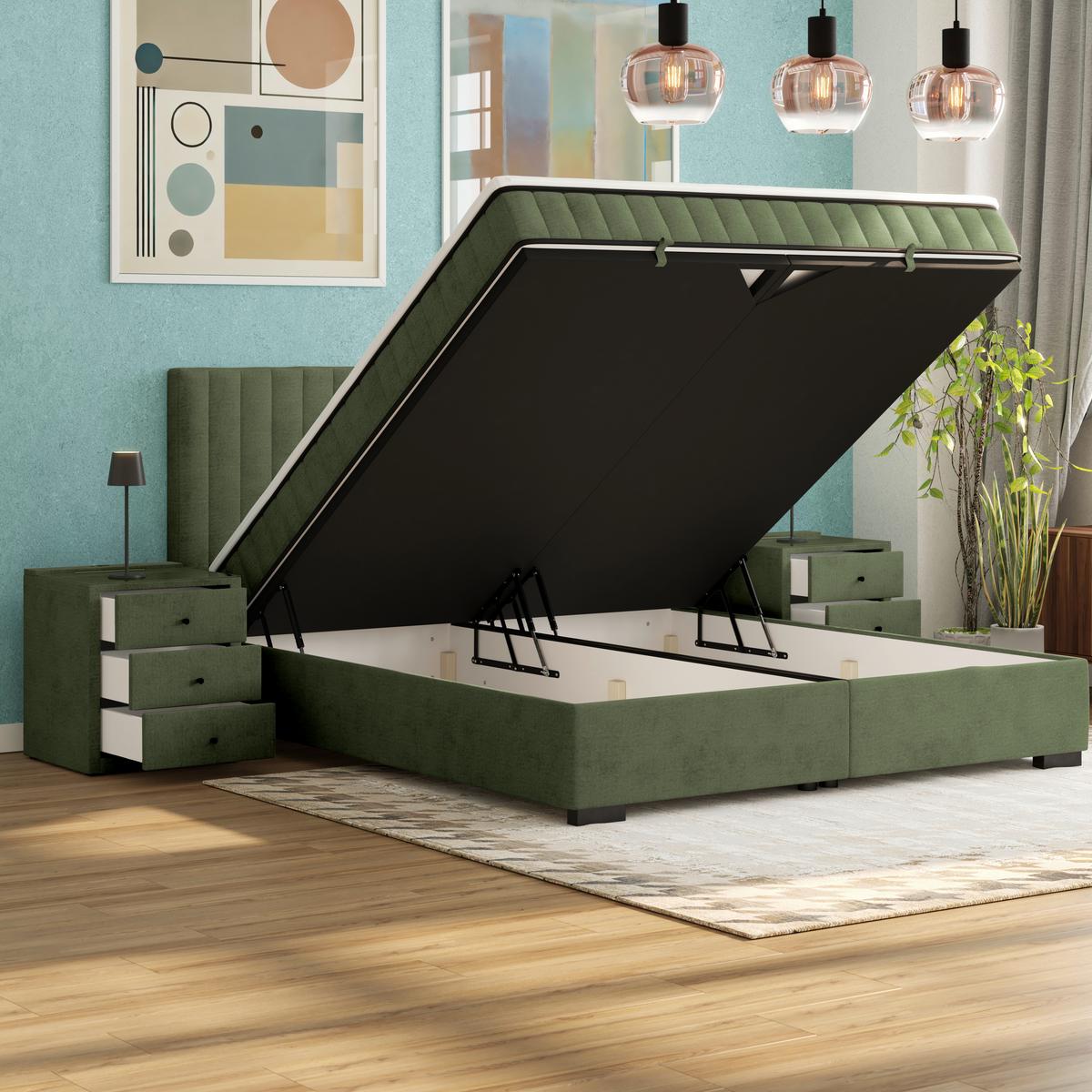 Boxbett Maya 200 - Schwarz/Olivgrün, MODERN, Holz/Holzwerkstoff (200/200cm)