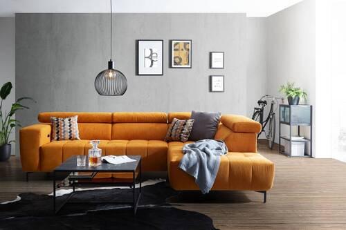 Rohová sedačka TARRAGONA, pravá, žltá, el.výsuv - černá/žlutá, Moderní, textil (295/201cm)