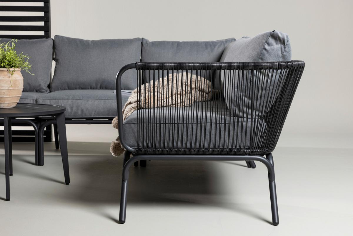 Dining-Loungeset Roxo - Schwarz/Grau, KONVENTIONELL, Textil/Metall - Gardenson