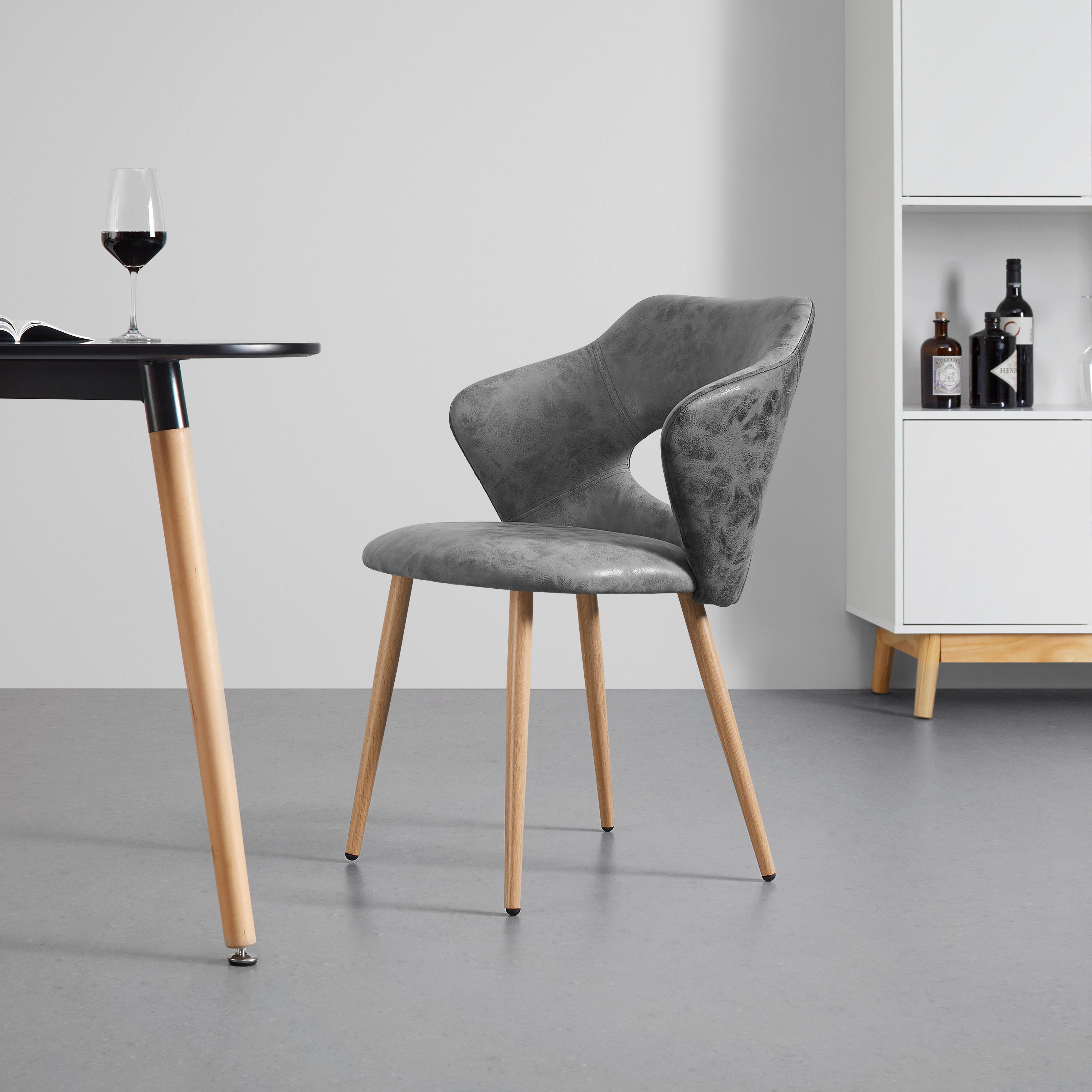 Jedálenská stolička LIZ - farba duba/svetlosivá, Modern, kov/textil (58/82/58cm) - Modern Living