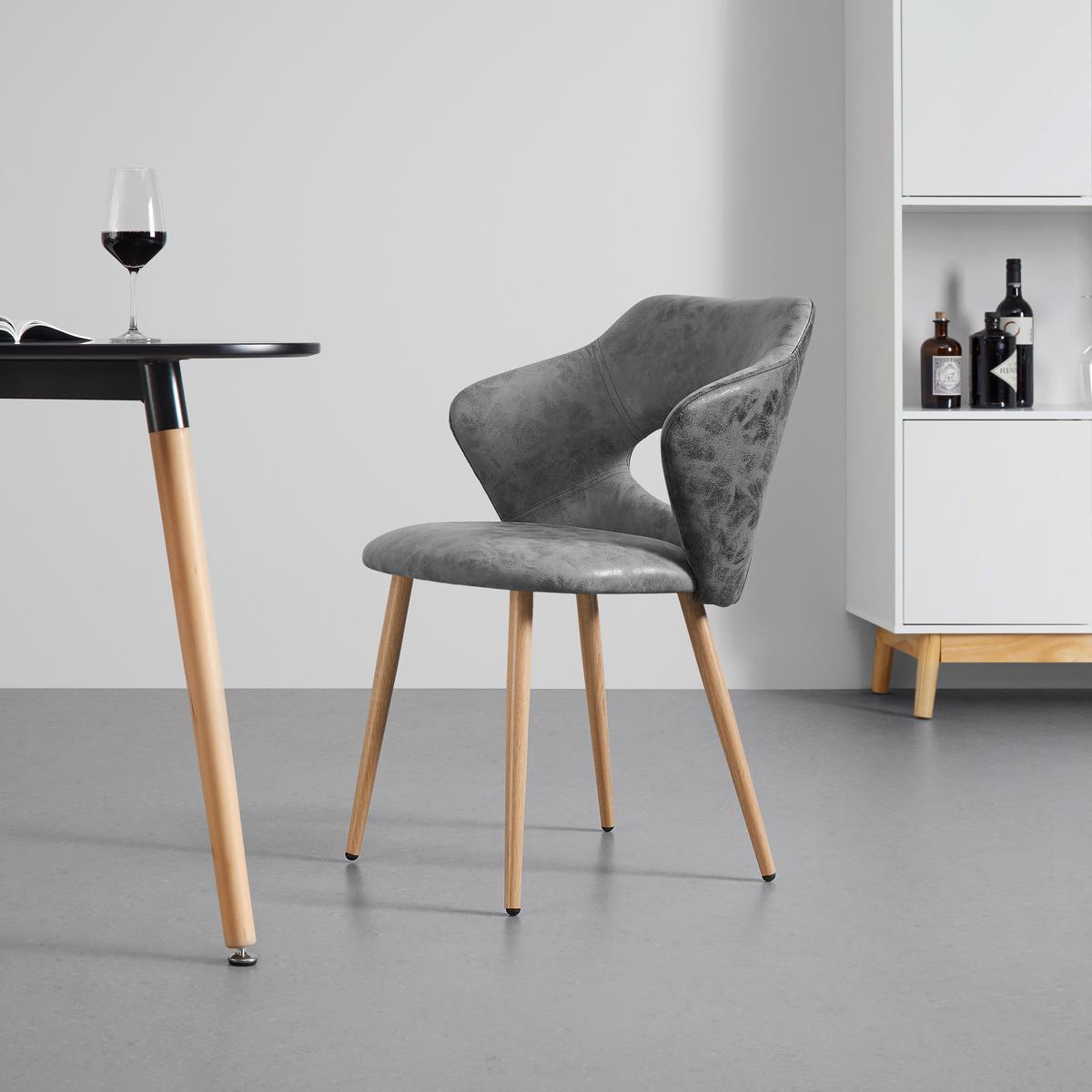 Jedálenská stolička LIZ - farba duba/svetlosivá, Modern, kov/textil (58/82/58cm) - Modern Living