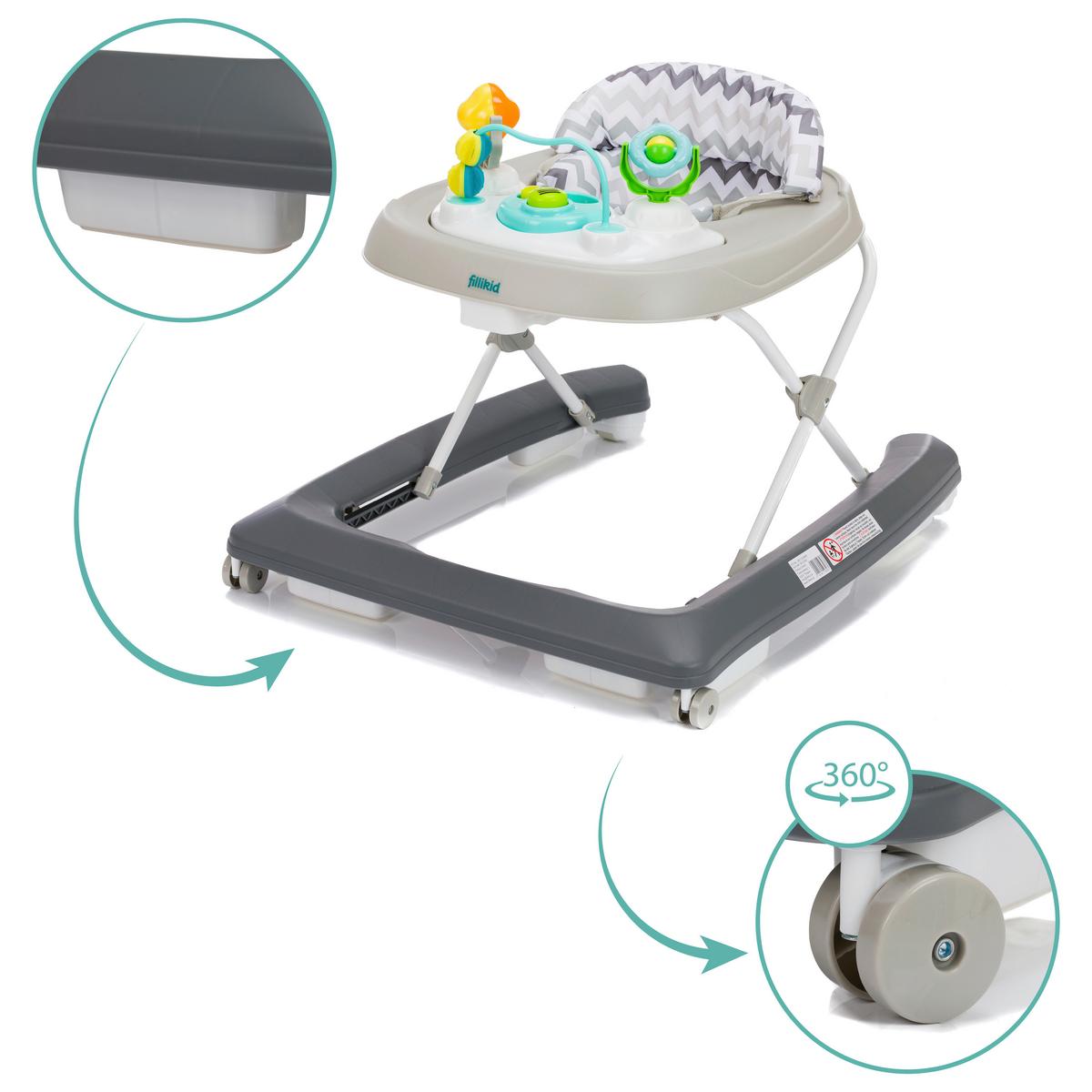 Lauflernwagen Grau B: 62 cm - Grau, Basics, Kunststoff/Textil (62/53/65cm) - Fillikid