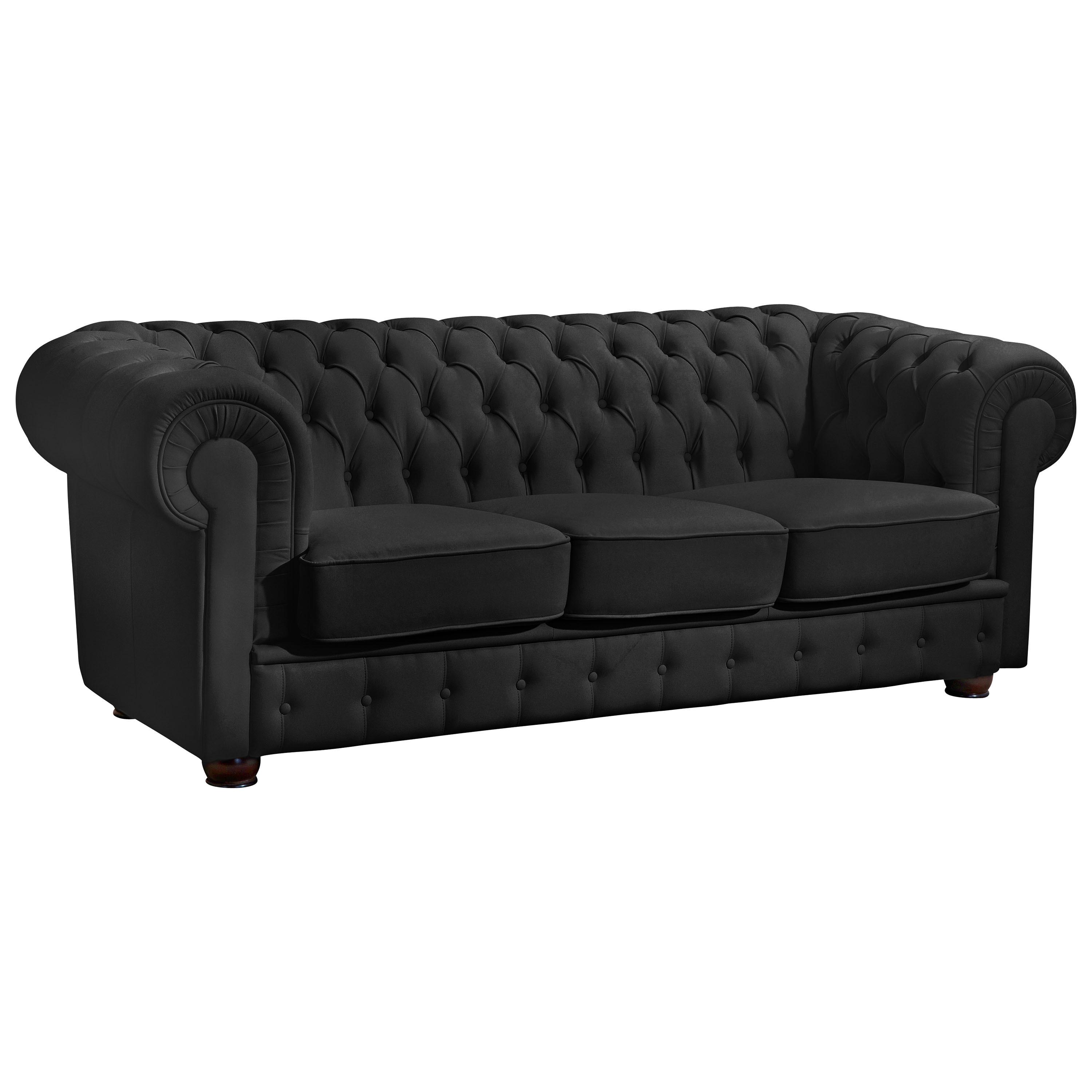 Chesterfield-Sofa Bridgeport Schwarz 3-Sitzer, Lederlook - Nussbaumfarben/Schwarz, Design, Textil (200/76/98cm) - Max Winzer