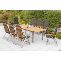 Gartengarnitur 9-tlg. Keros Holz/metall Mit Kissen - Silberfarben/Naturfarben, ROMANTIK / LANDHAUS, Holz/Textil (180-240/74/100cm) - Gardenson