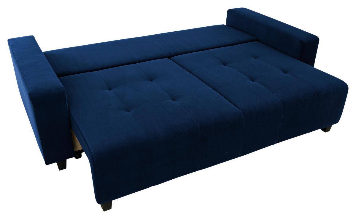 Ecksofa mit Bettfunktion Lily Velours blau, 240x119cm - Blau/Schwarz, Trend, Holz/Holzwerkstoff (240/119cm) - Luca Bessoni