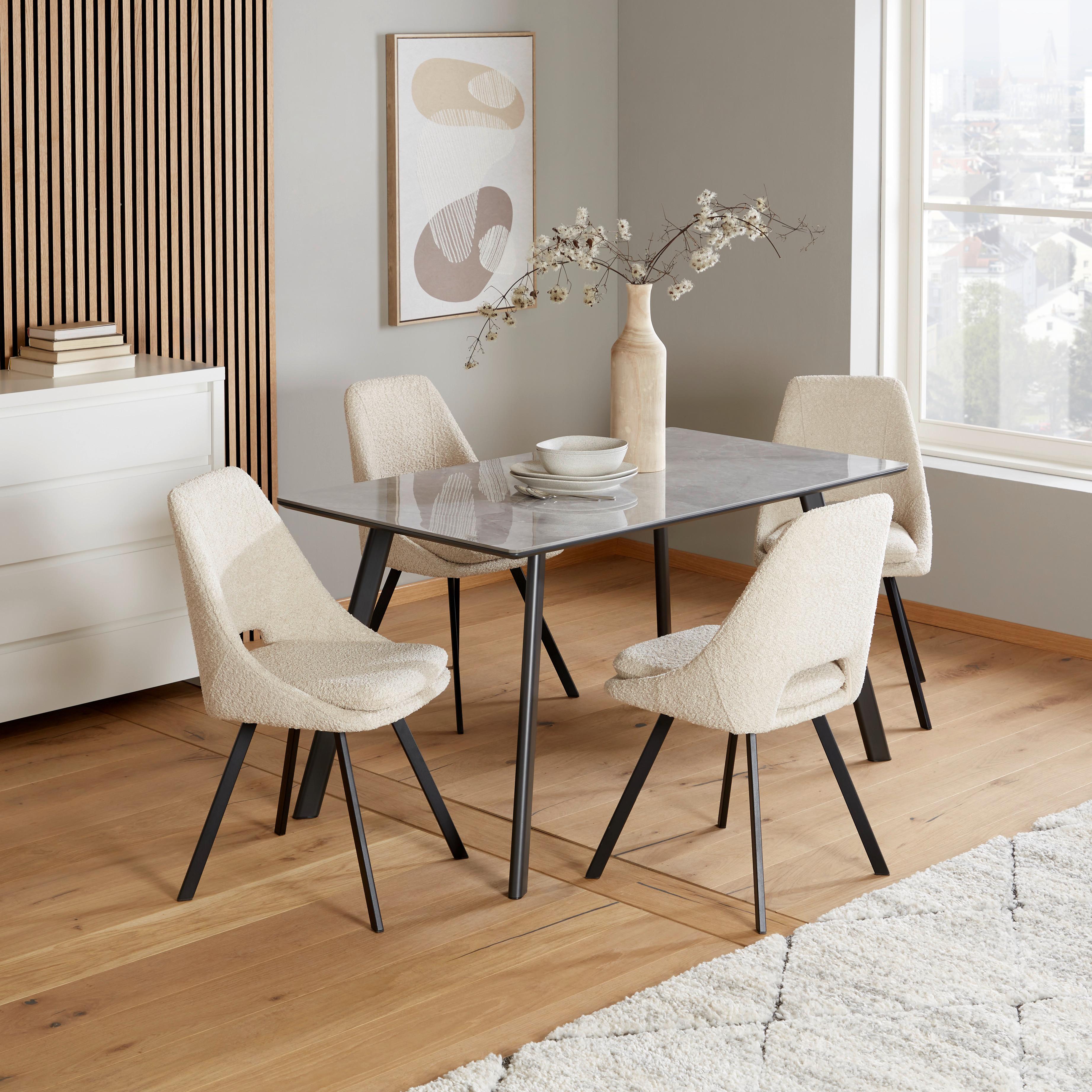Esszimmerstuhl Cindy Beige Echtholz Beine - Beige/Schwarz, MODERN, Holz/Textil (46/85,5/58cm) - MID.YOU