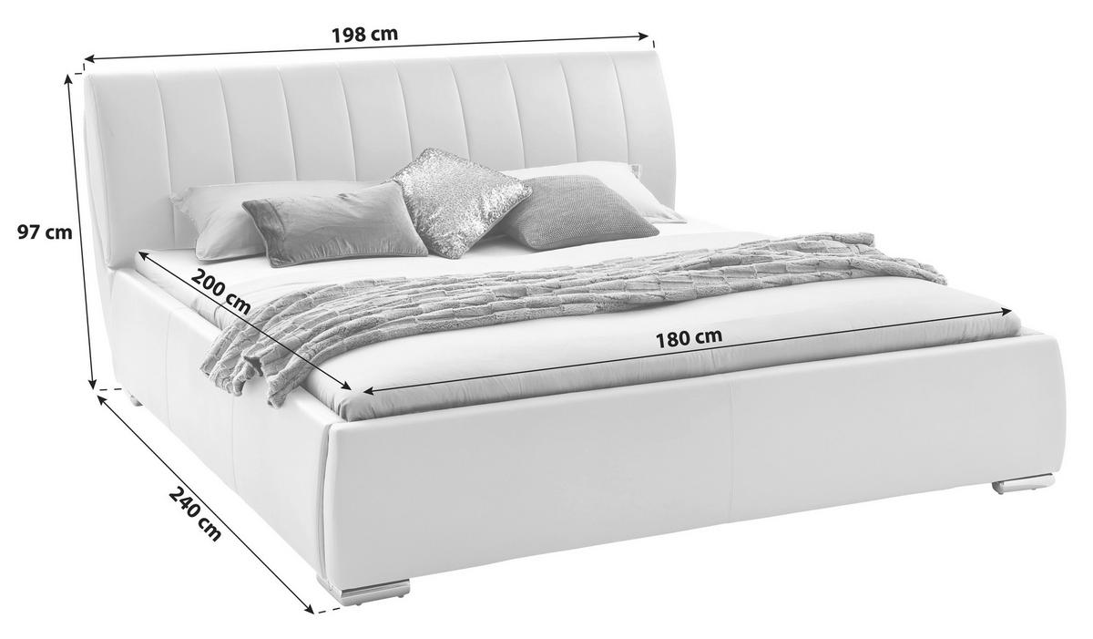 Polsterbett mit Bettkasten + Lattenrost 180x200 cm Bern - Chromfarben/Weiß, Design, Holz/Textil (180/200cm) - Xora
