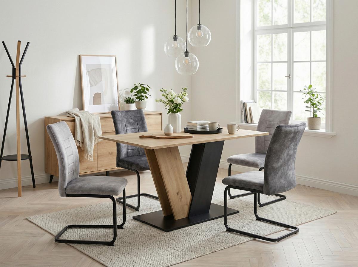 Schwingstuhl-Set Gela S 4er-Set - Silberfarben/Schwarz, MODERN, Textil/Metall (49/98/61cm) - MID.YOU