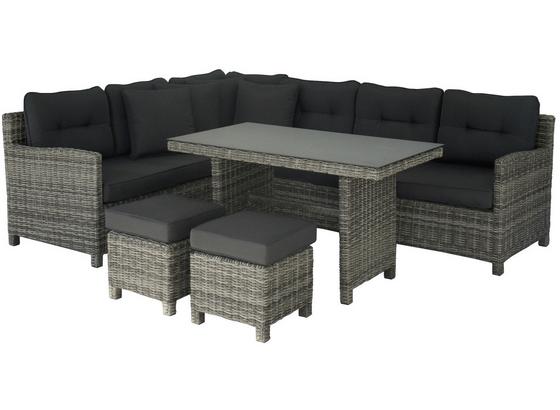 Loungegarnitur 5-Tlg. Flora in Rattan-Optik mit Kissen - Anthrazit/Grau, MODERN, Glas/Kunststoff (191/246cm) - Luca Bessoni