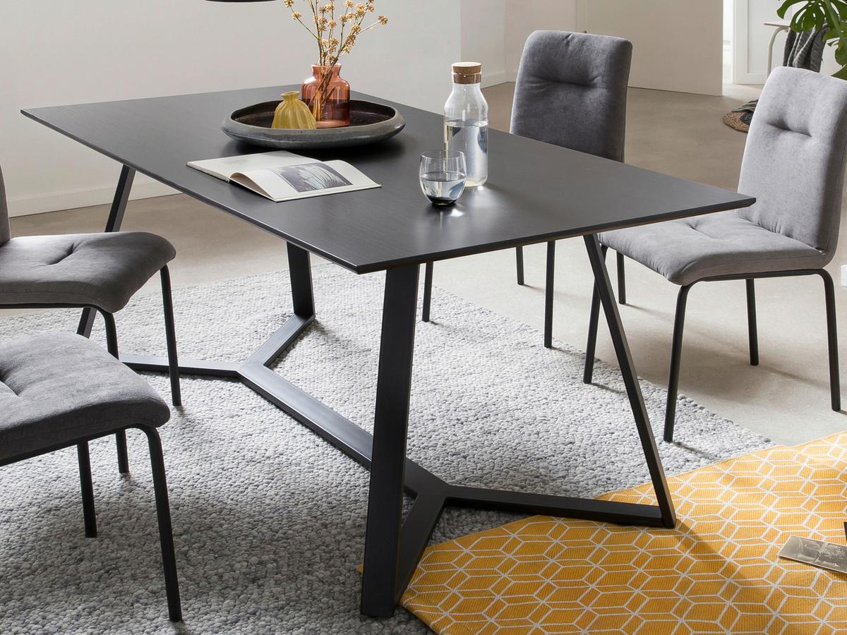 Esstisch Schwarz, Dunkelgrau L: 180cm - Dunkelgrau/Schwarz, Design, Holzwerkstoff/Metall (180/90/75cm) - Livetastic