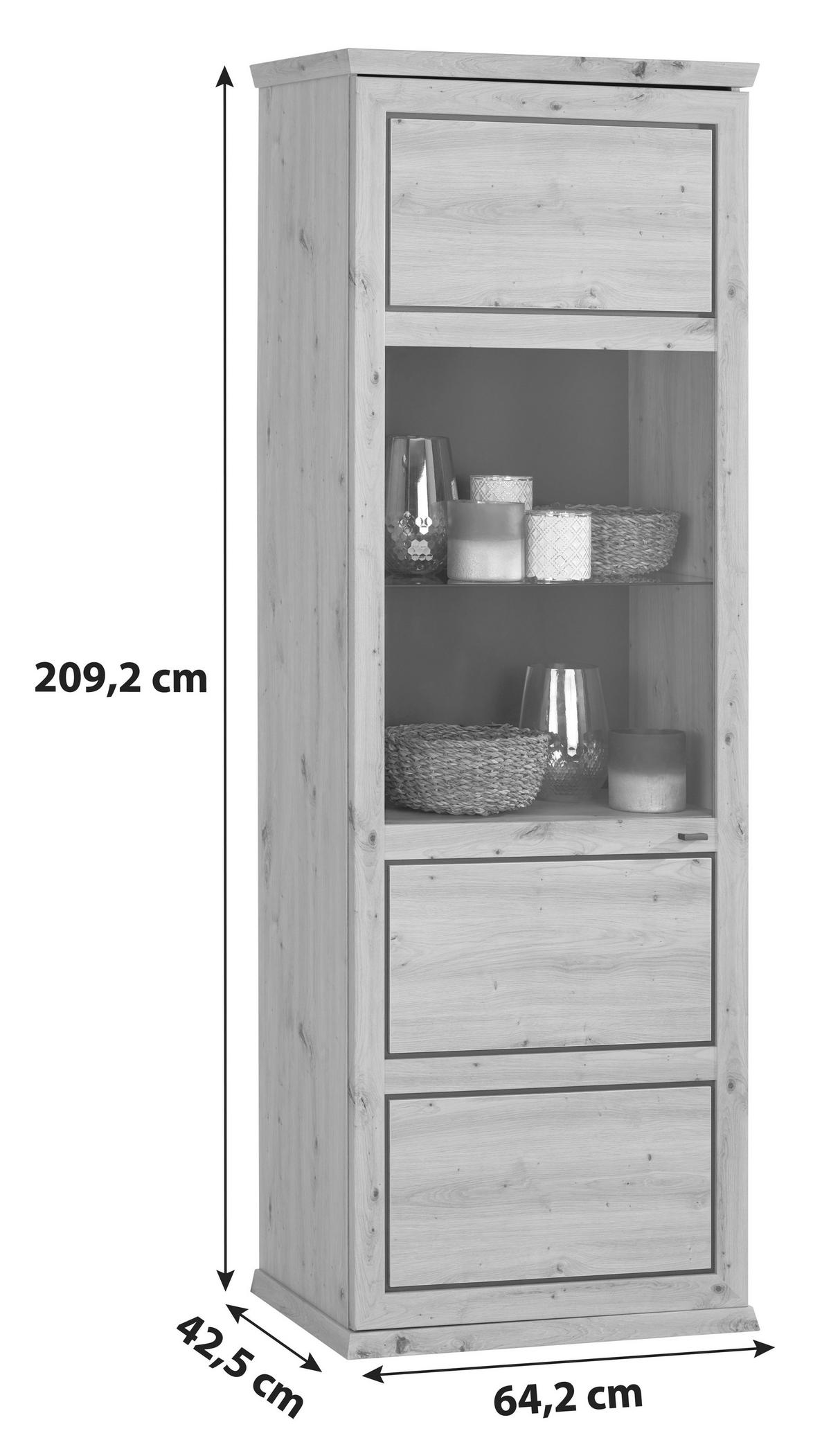 Vitrine Harvey B: 64,2 cm, Eiche Dekor/Anthrazit - Eichefarben/Anthrazit, LIFESTYLE, Glas/Holzwerkstoff (64,2/209,2/43cm)