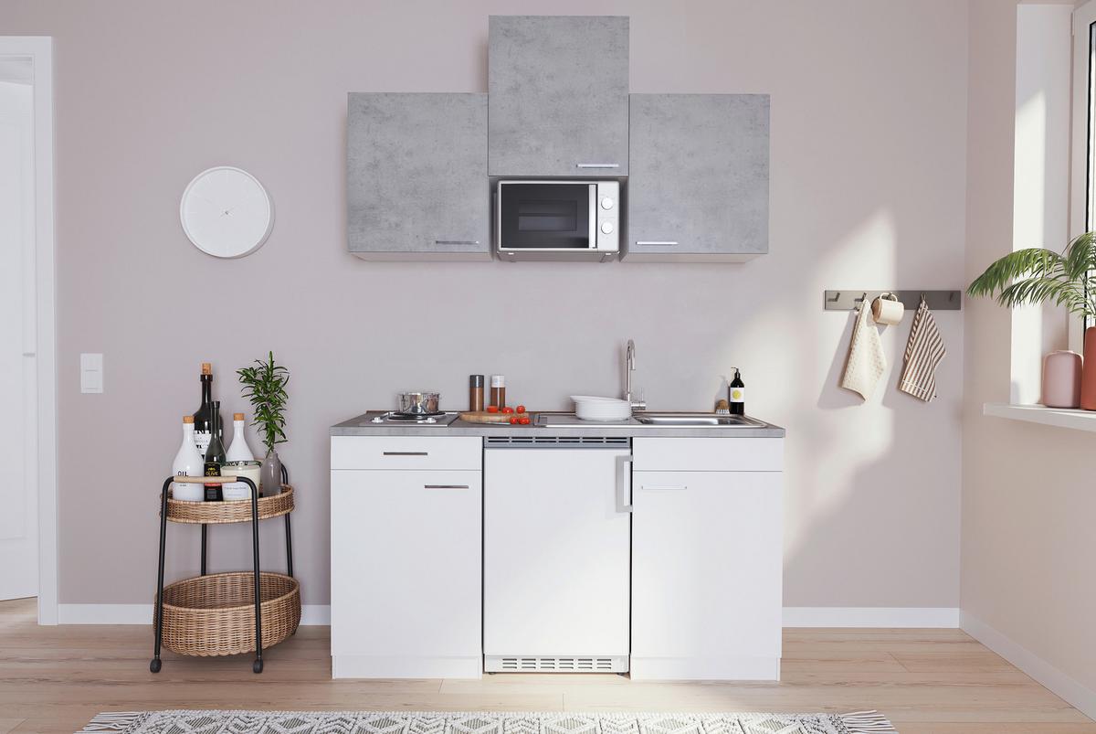 Miniküche mit Kühlschrank und Mikrowelle B: 150 cm Grau/Weiß - Weiß/Grau, KONVENTIONELL, Holzwerkstoff (150cm) - Respekta