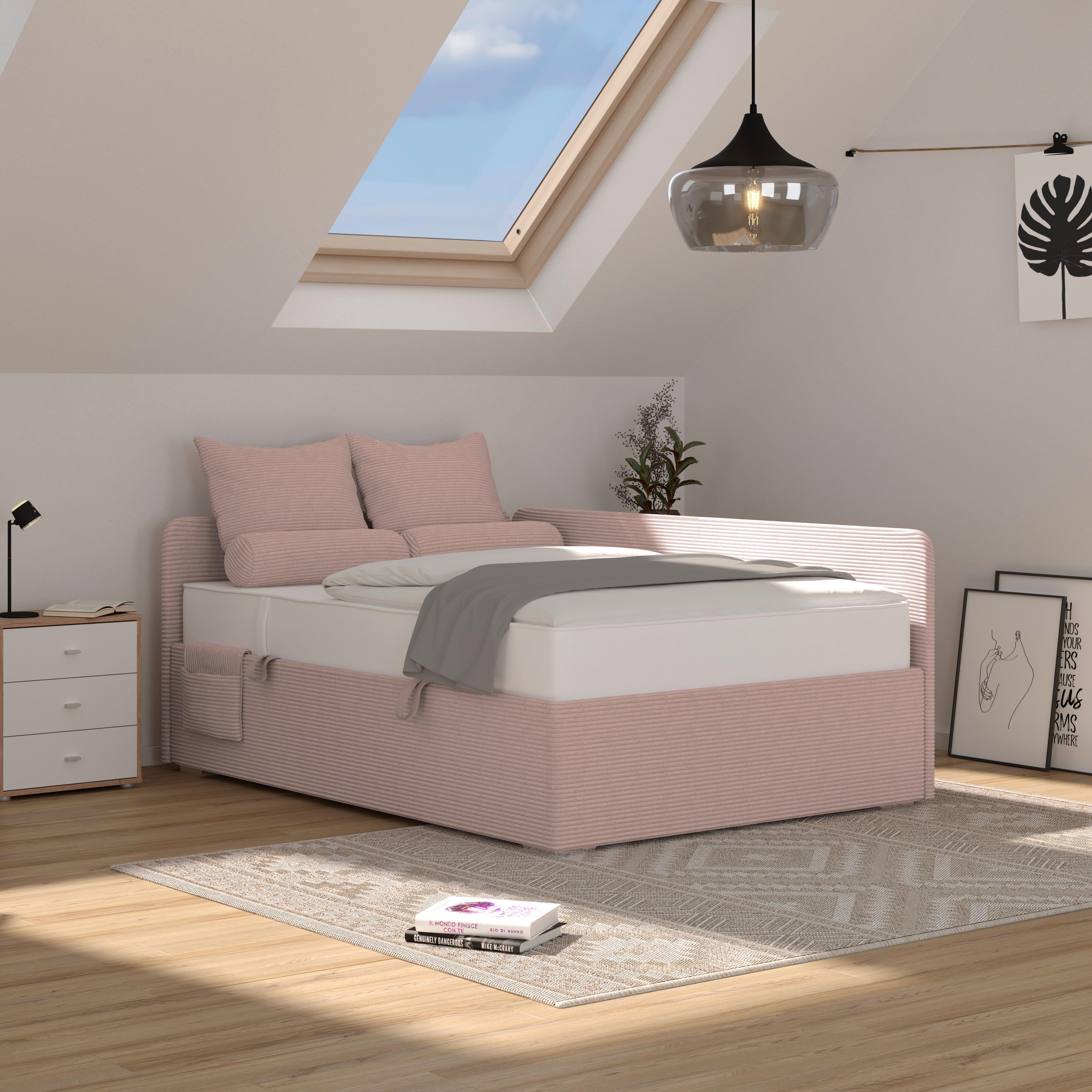 Polsterbett Remi - Chromfarben/Rosa, MODERN, Holz/Textil (120/200cm)