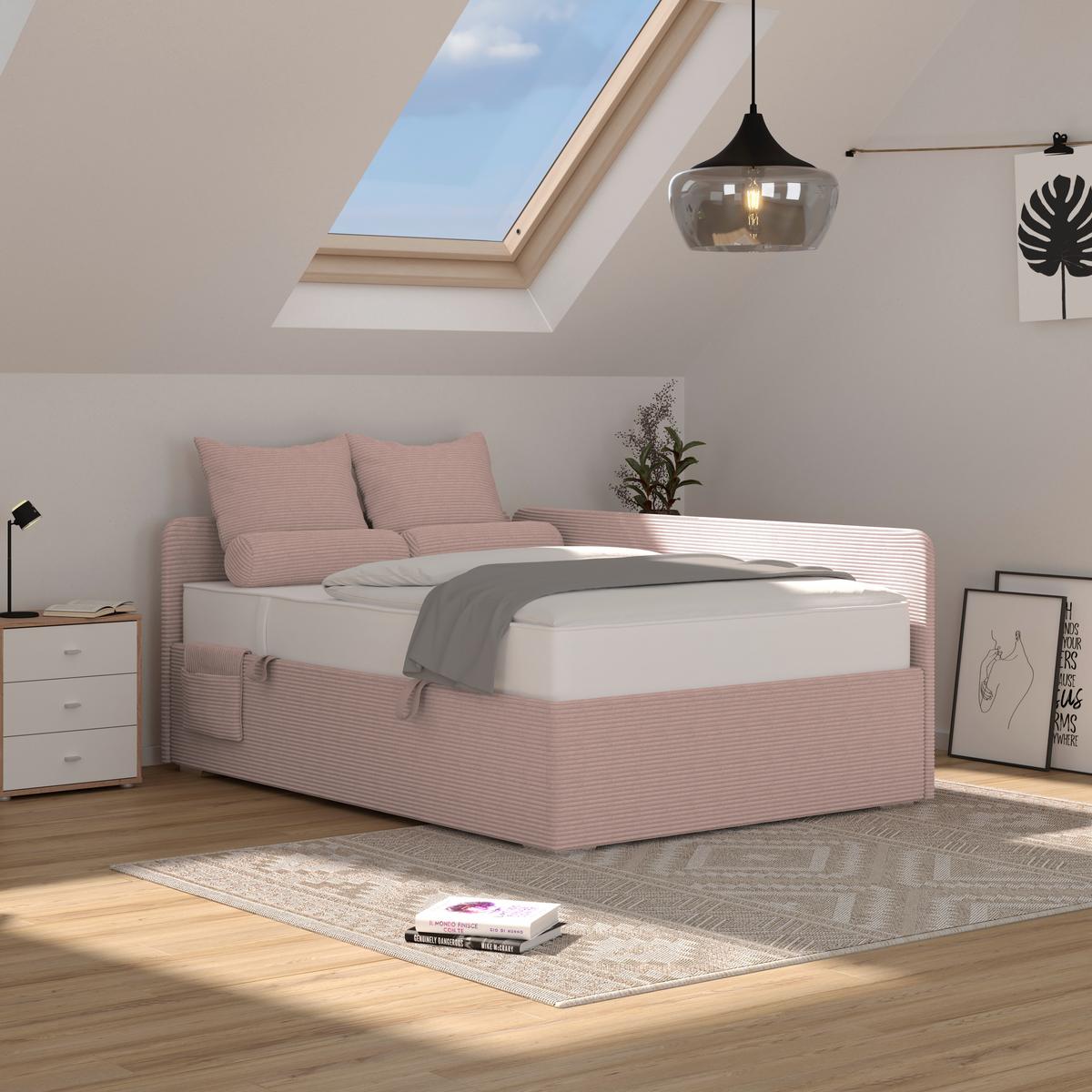 Kárpitozott Ágy Remi 120/200cm - rózsaszín, Modern, textil/fa (120/200cm)