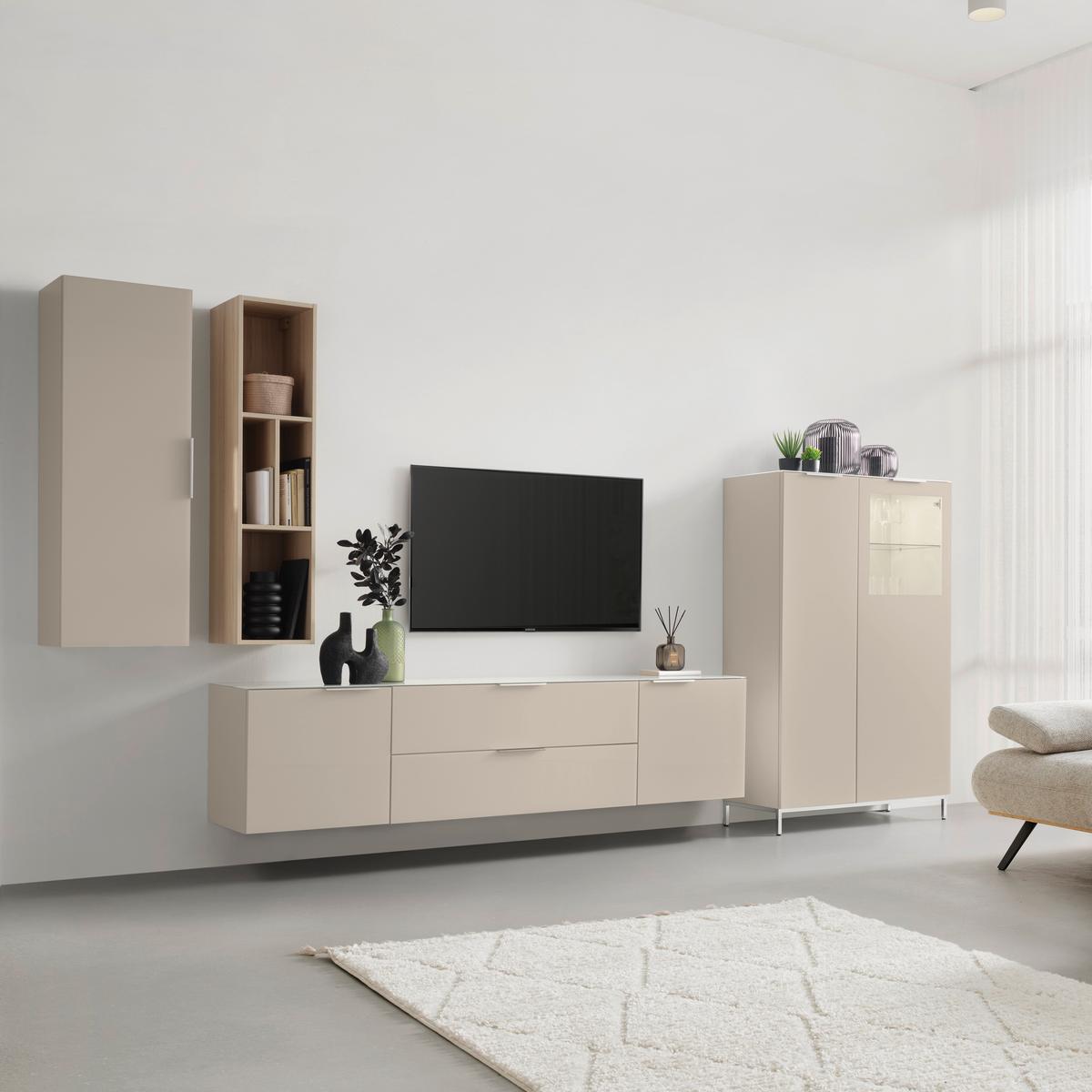 TV komoda SIENA sklo, kašmír - čierna/kašmírová, Modern, kov/kompozitné drevo (226/55/40cm) - Premium Living