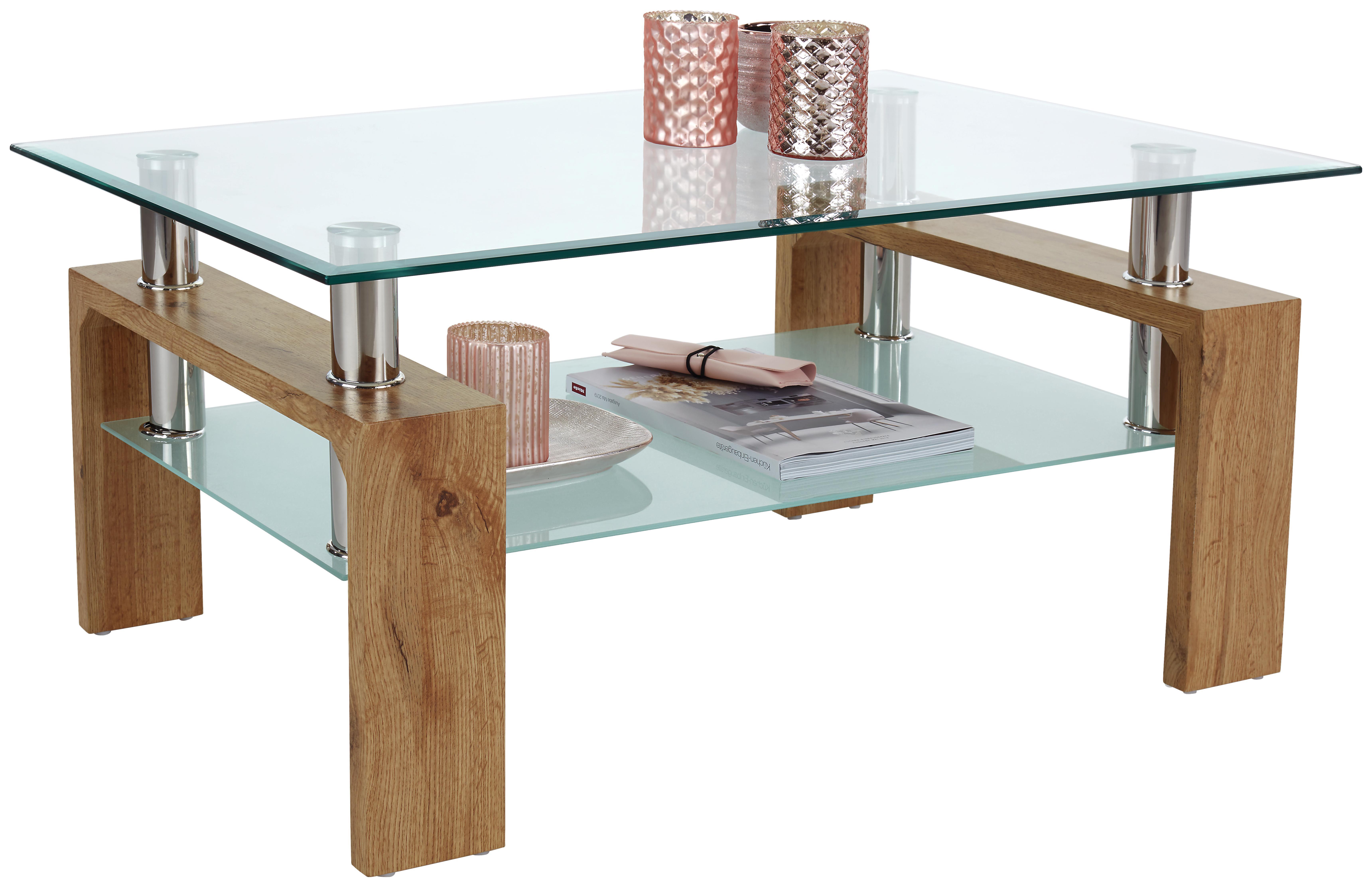Couchtisch Silvia - Klar/Eichefarben, MODERN, Glas/Holzwerkstoff (100/45/60cm)