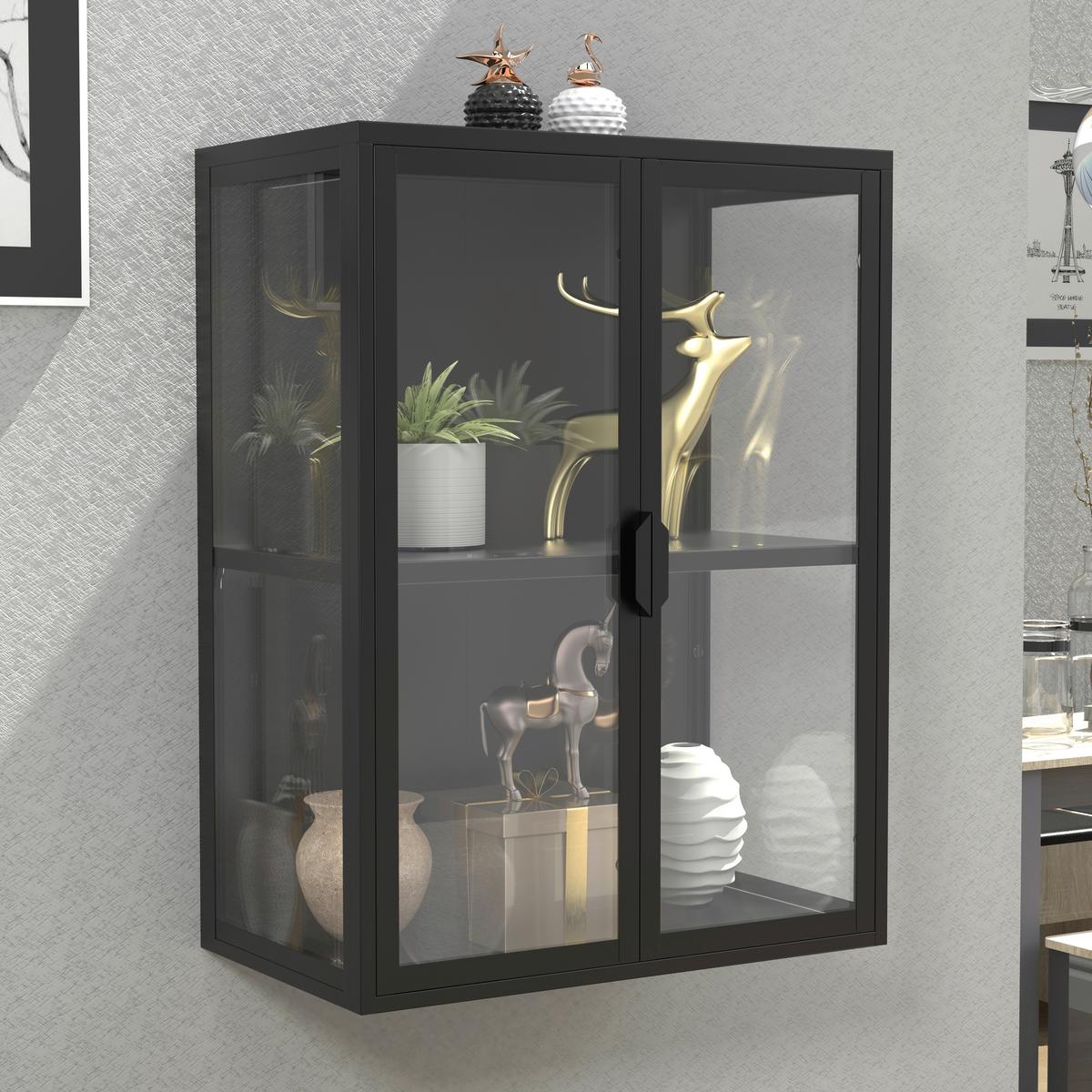 Hängevitrine Flokas Schwarz B: 60 cm - Transparent/Schwarz, Design, Glas/Metall (60/80/35cm) - MID.YOU