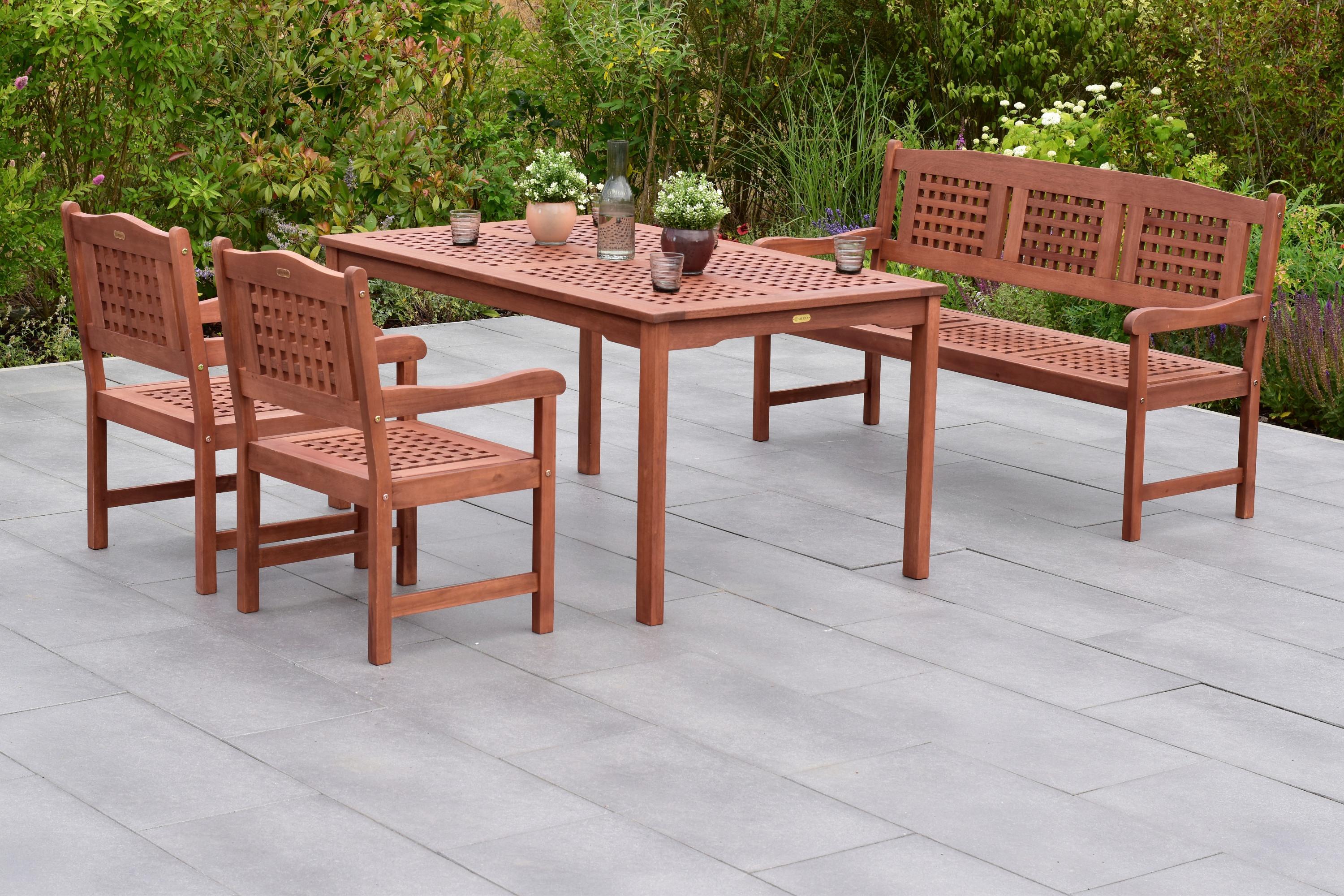 Gartentischgruppe Lima 4-tlg. aus Holz mit Bank - Eukalyptusholzfarben, KONVENTIONELL, Holz - Gardenson