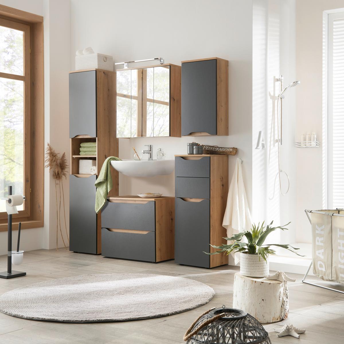 Badezimmer Giga Eichefarben/anthrazit B: 150cm - Anthrazit/Eiche Artisan, MODERN, Holzwerkstoff (150/190/40cm)