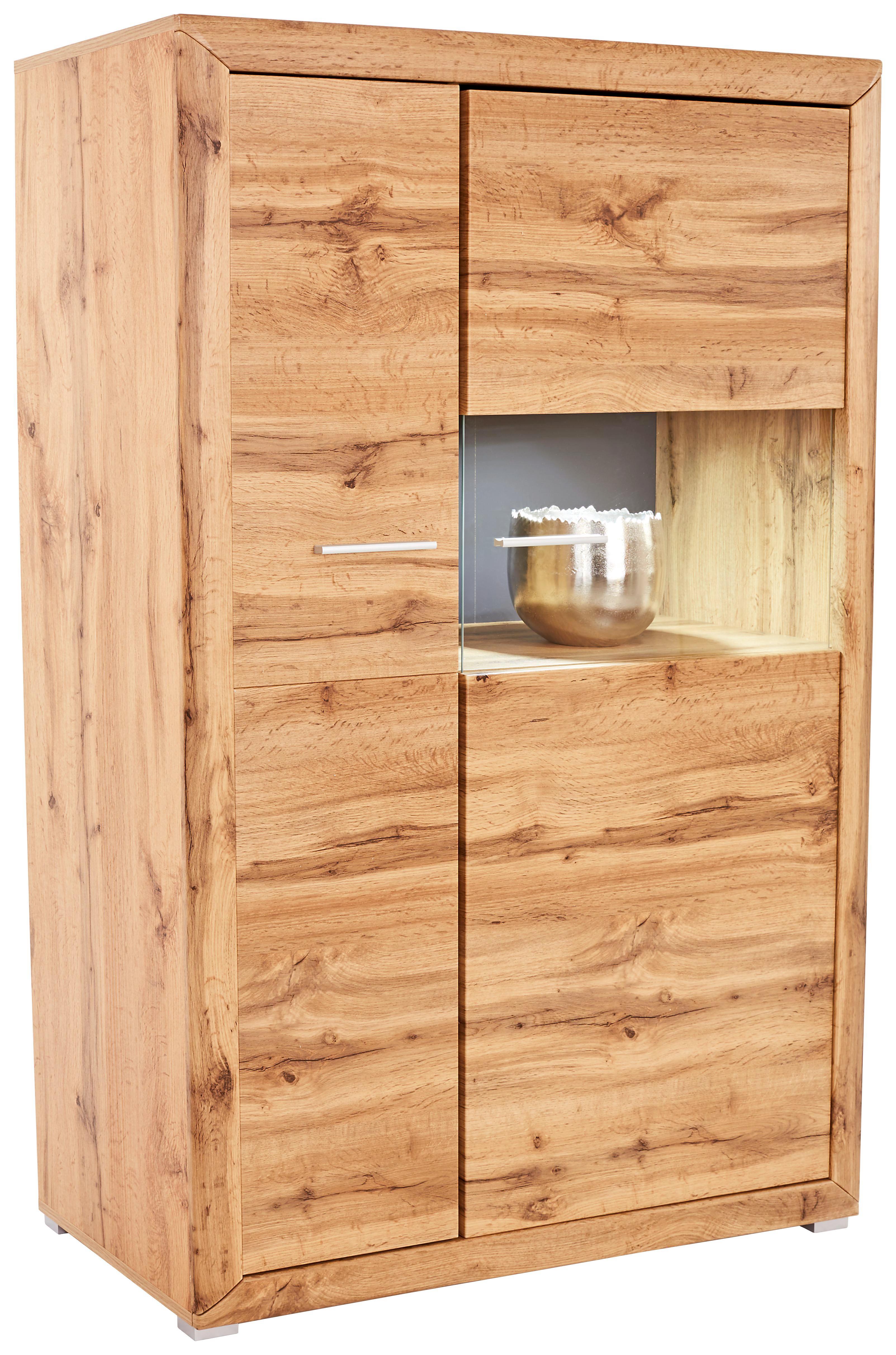 Vitrin Tizio - Tölgyfa/Szürke, modern, Faalapú anyag/Üveg (103,8/151/41cm)