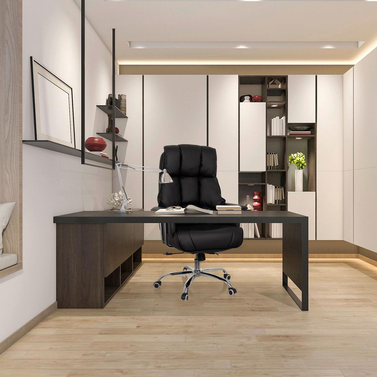 Chefsessel Commander Lederlook Schwarz bis 130kg - Chromfarben/Schwarz, MODERN, Kunststoff/Textil (75/130/64cm) - MID.YOU