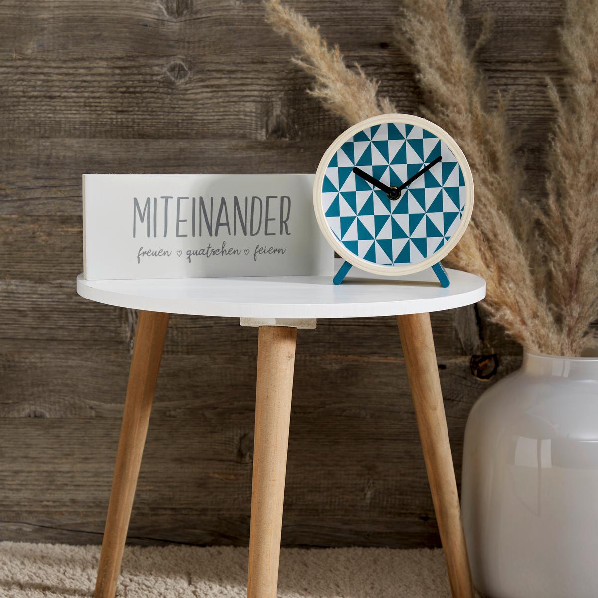 Standuhr Hercules - Blau/Naturfarben, MODERN, Glas/Holz (15/16/4,5cm) - Luca Bessoni