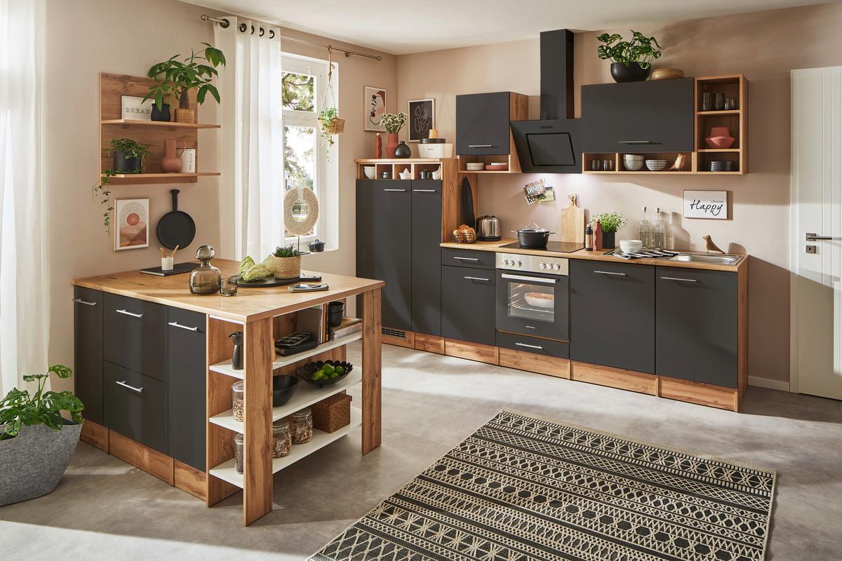 Küchenblock Hilde Küchenzeile 310 Cm - Wildeiche/Grau, Design, Holzwerkstoff (310-150cm) - Respekta