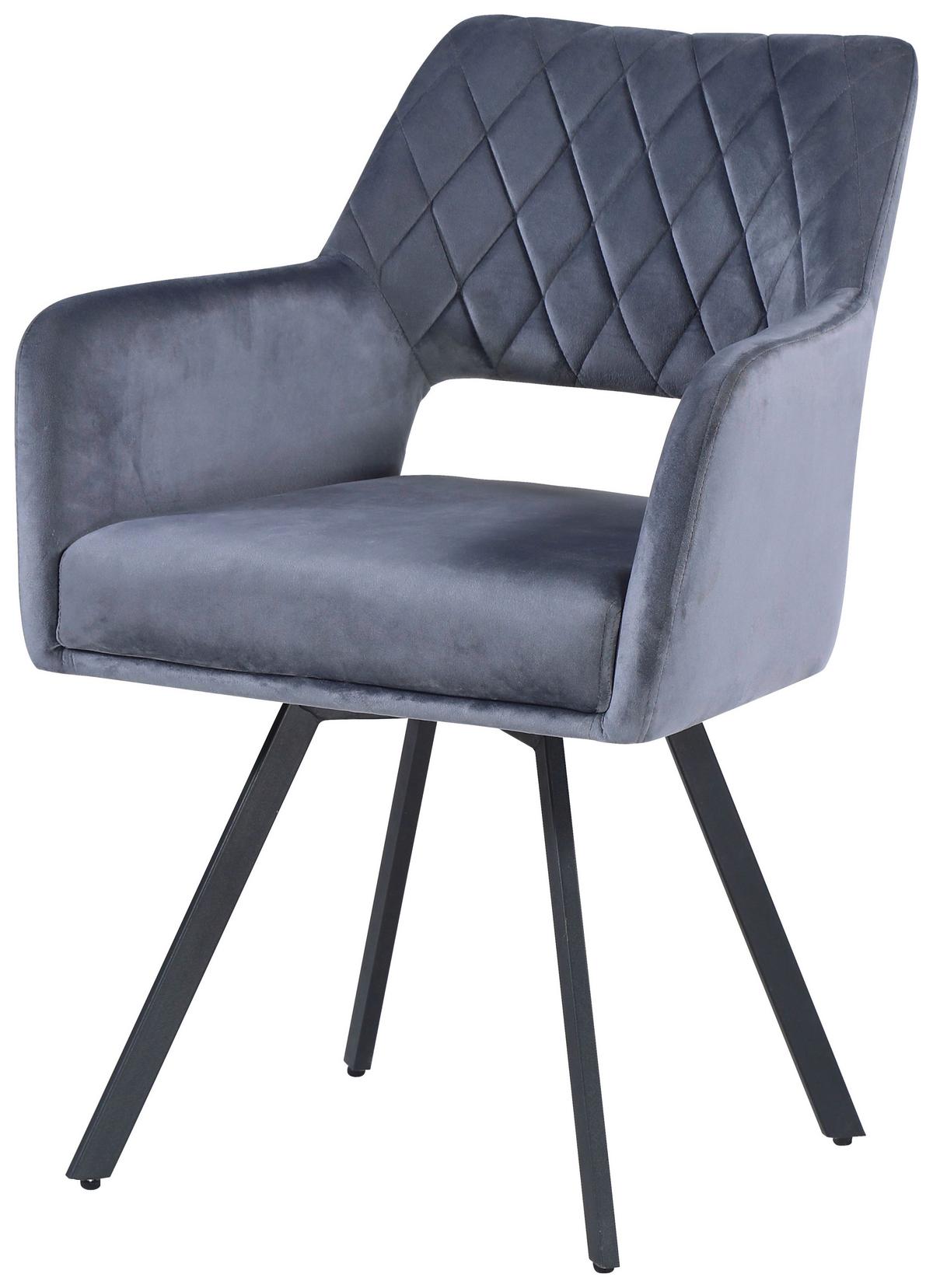 Vierfußstuhl Vicky Grau Gepolstert, Samt - Schwarz/Grau, MODERN, Textil/Metall (57/86/61cm)