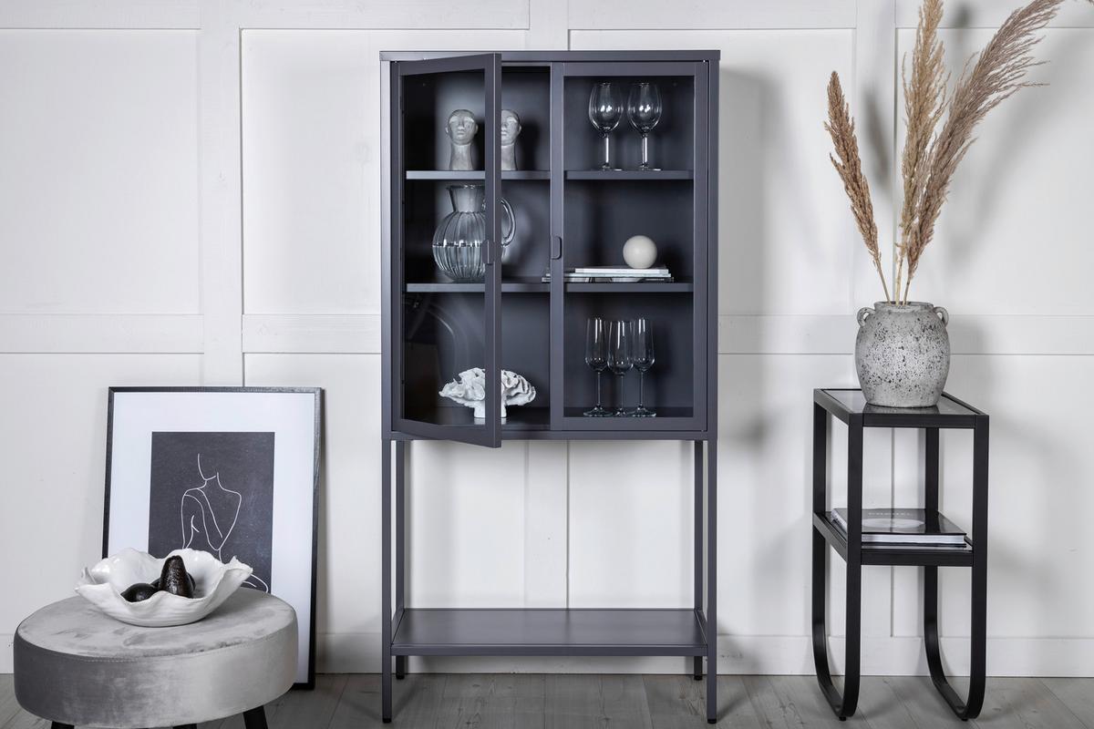 Vitrine Misha - Grau, Design, Metall (75/150/35cm) - Livetastic