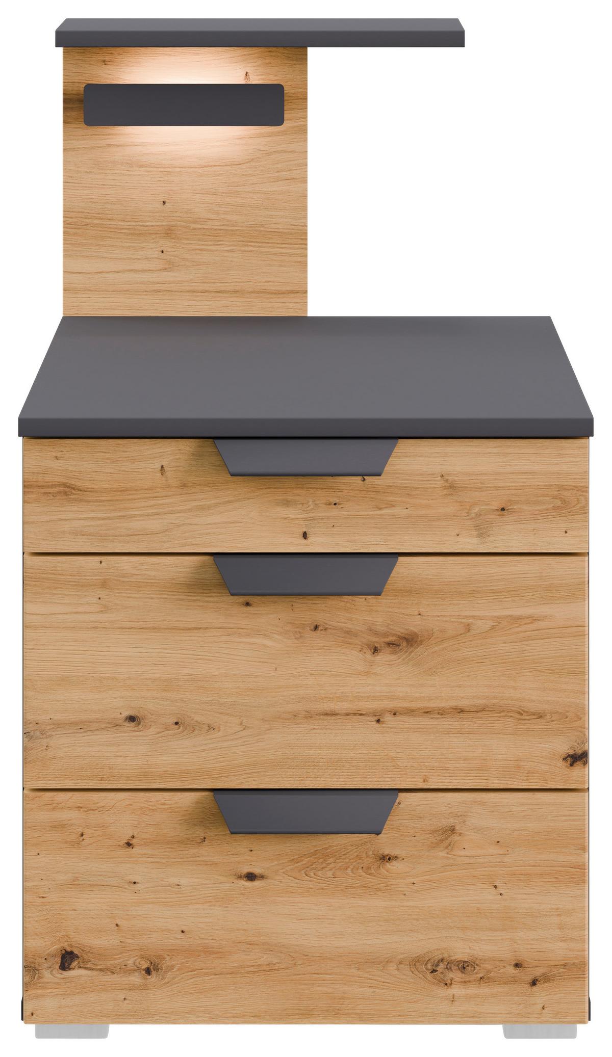 NOČNÝ STOLÍK KARPO - sivá/dub artisan, Modern, kompozitné drevo/plast (47/80/48cm)