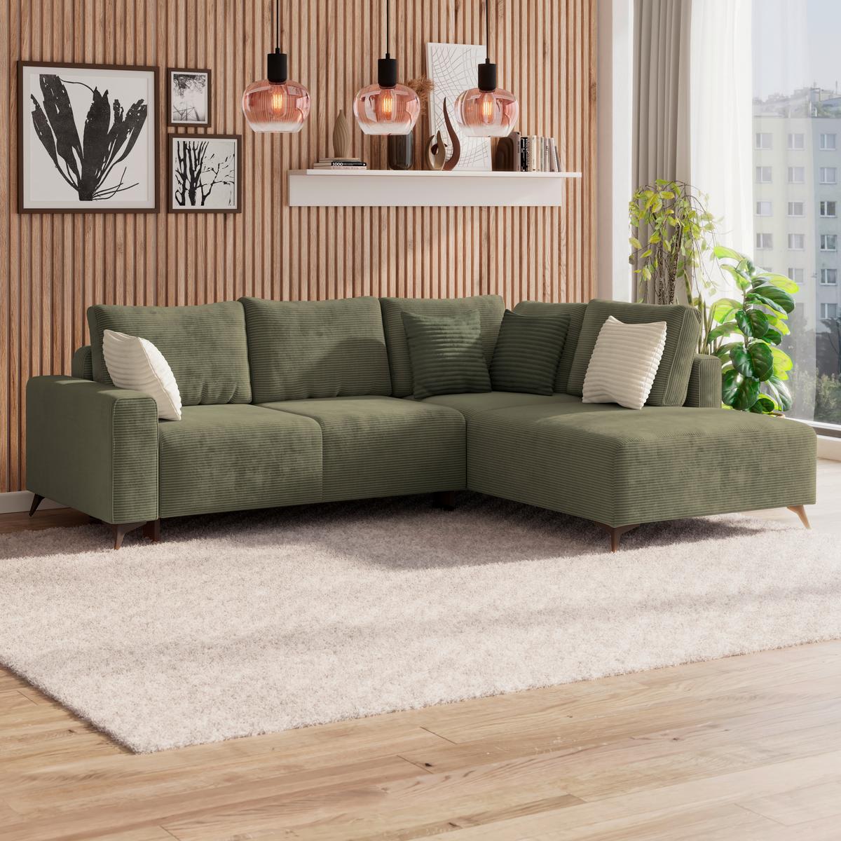 Ecksofa Viktor - Schwarz/Grün, MODERN, Textil (270/212cm)