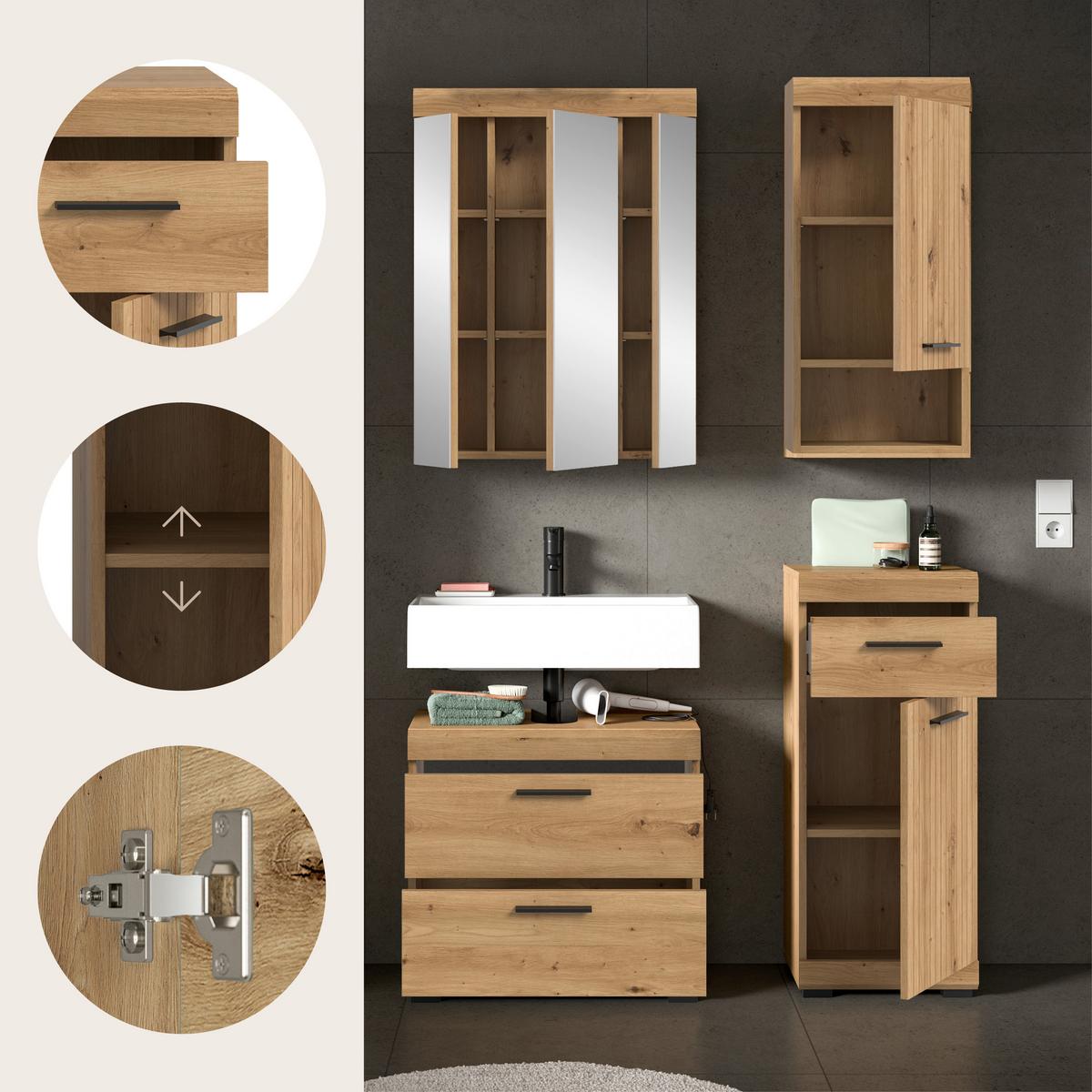 Badezimmer Scout Eiche Artisan Dekor B: 97cm - Schwarz/Eiche Artisan, Trend, Glas/Holzwerkstoff (97cm) - MID.YOU
