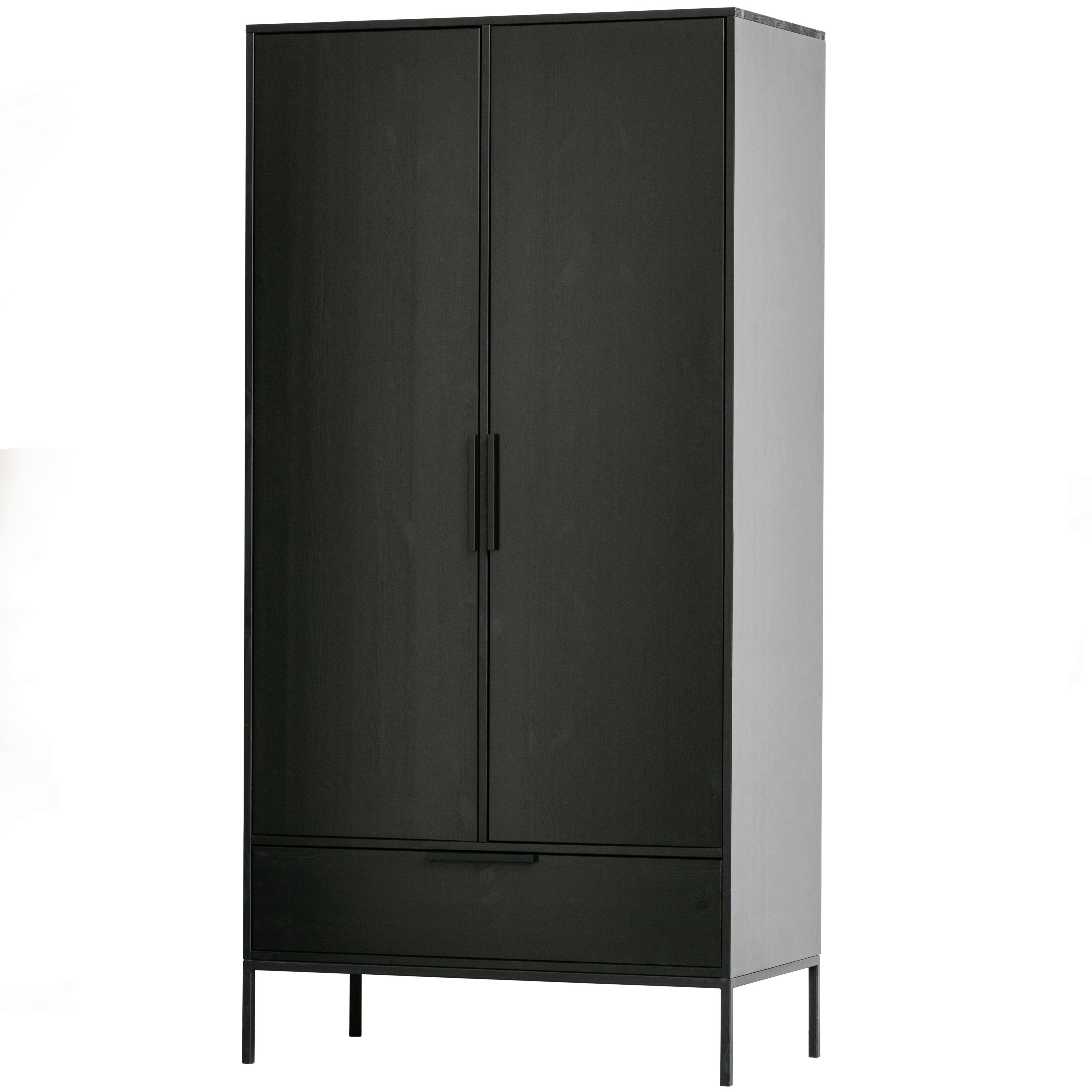 DREHTÜRENSCHRANK Adam Schwarz B: 100cm - Schwarz, Basics, Holz (100/200/53cm) - MID.YOU