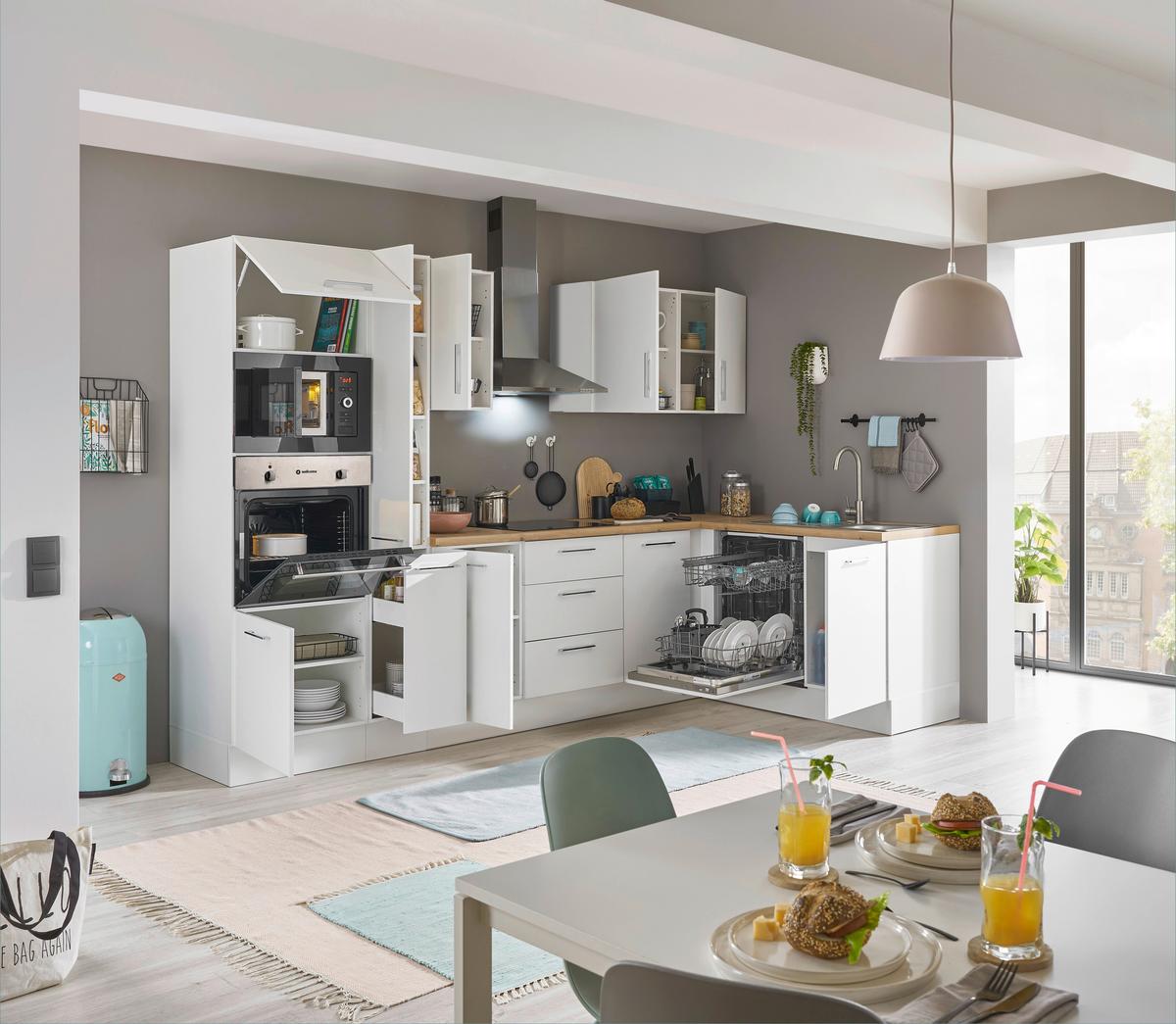 Eckküche Turin Weiß/Eiche Dekor 310x175 cm - Weiß/Eiche Artisan, Basics, Holzwerkstoff (310/175cm) - MID.YOU