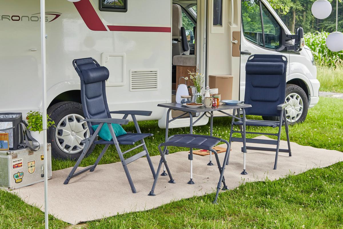 Campinghocker X-Form + Klappbar - Anthrazit/Dunkelblau, KONVENTIONELL, Textil/Metall (66/47/52cm) - Siena Garden