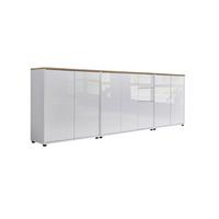 Sideboard Mailand6 B:263,5cm Weiß/Eiche - Weiß Hochglanz/Schwarz, MODERN, Holzwerkstoff (263,5/73/33cm) - MID.YOU