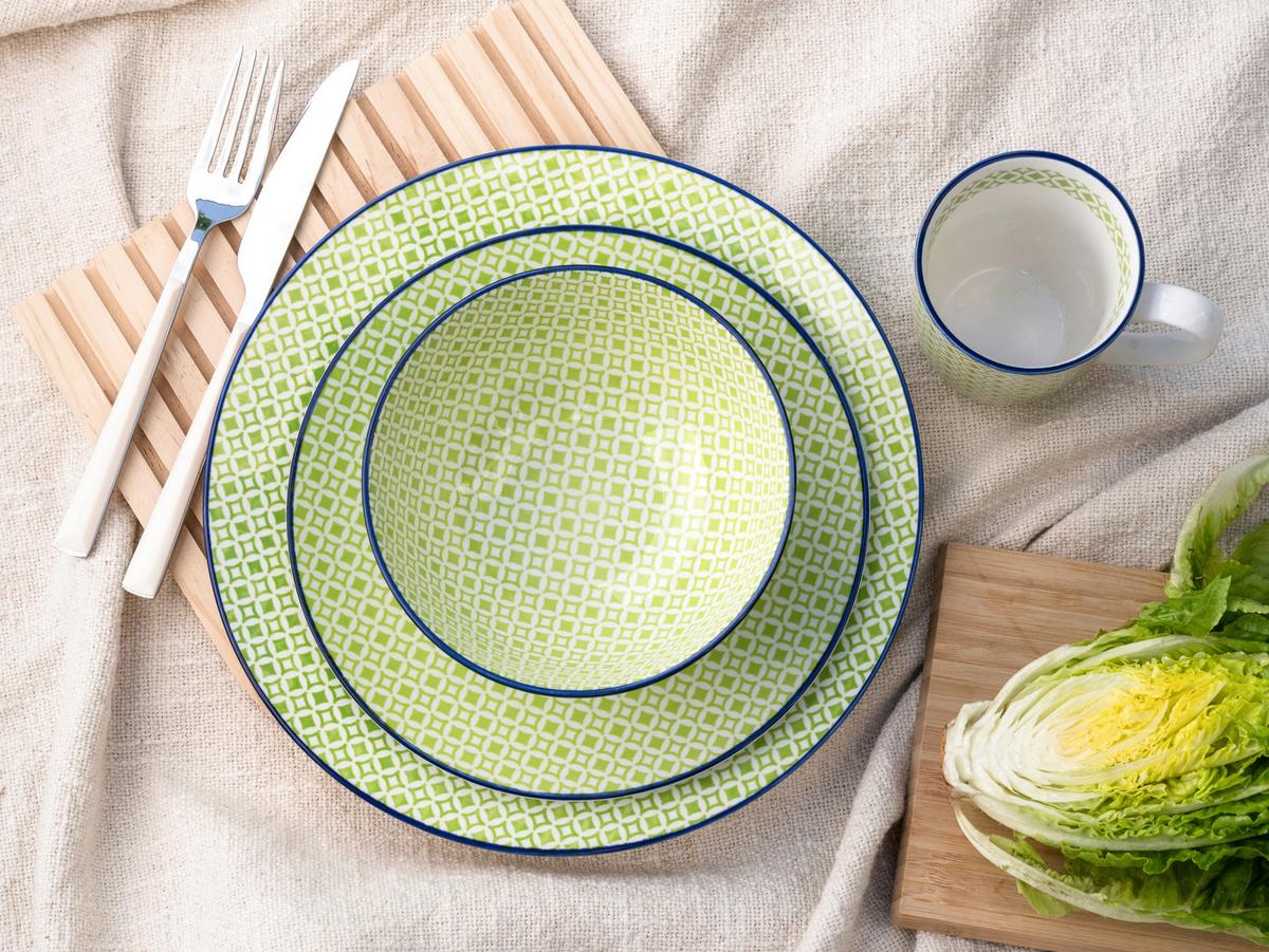 Kombiservice, 16-Teilig für 4 Personen, Steinzeug - Weiß/Hellgrün, Basics, Keramik - Creatable