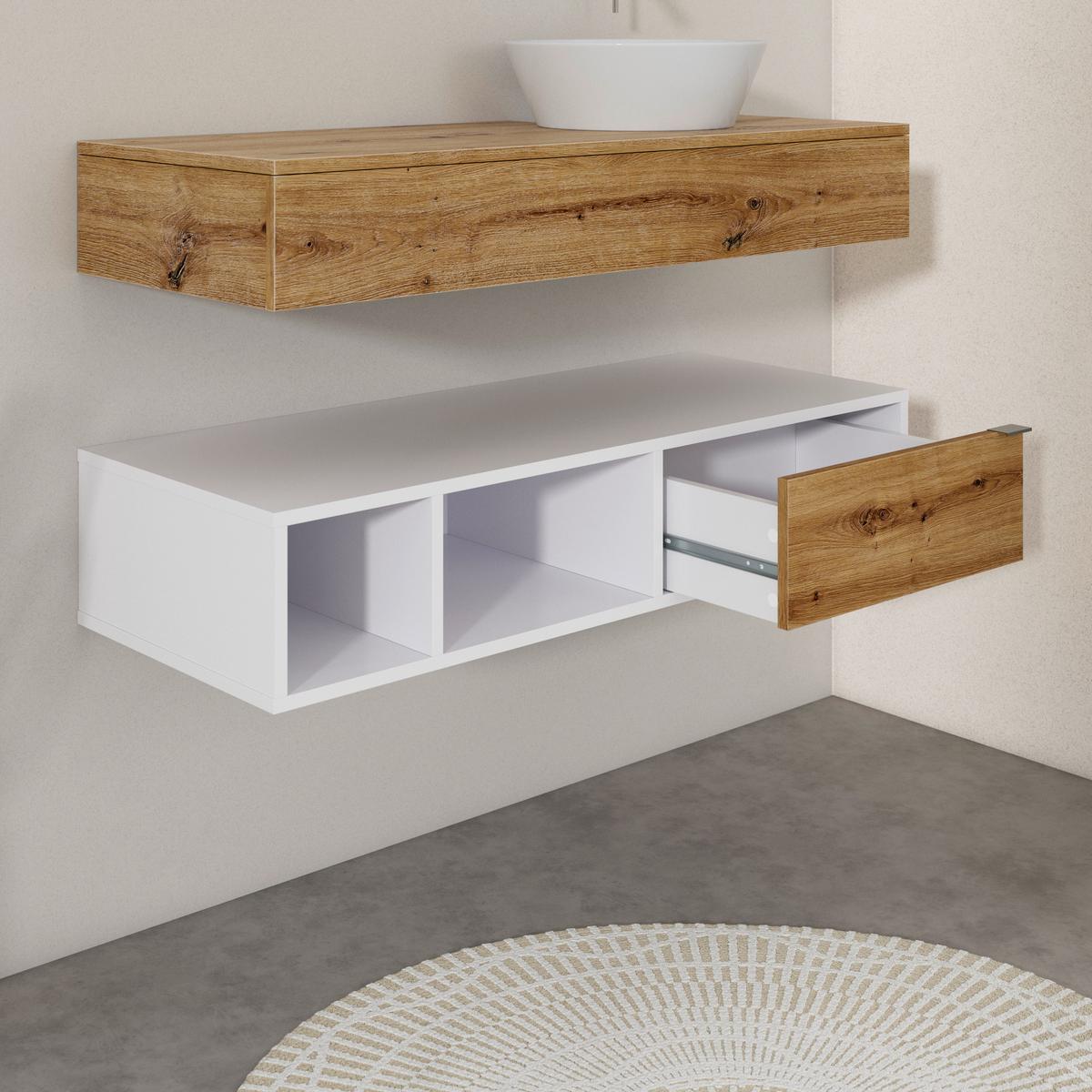 Koupelna Wick 5 -dílná přírodní/bílá - bílá/přírodní barvy, Moderní, kov/kompozitní dřevo - Bessagi Home