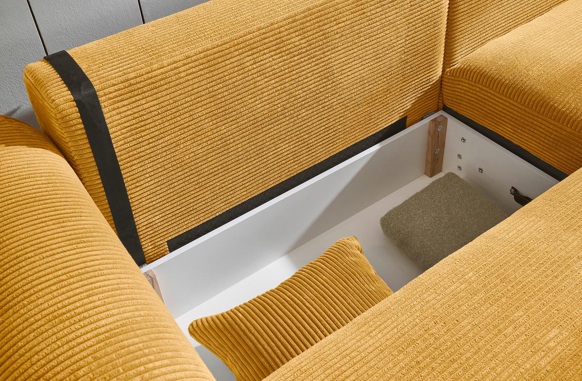 Ecksofa Maureen Gelb Cord - Gelb/Schwarz, KONVENTIONELL, Textil (255/185cm) - MID.YOU