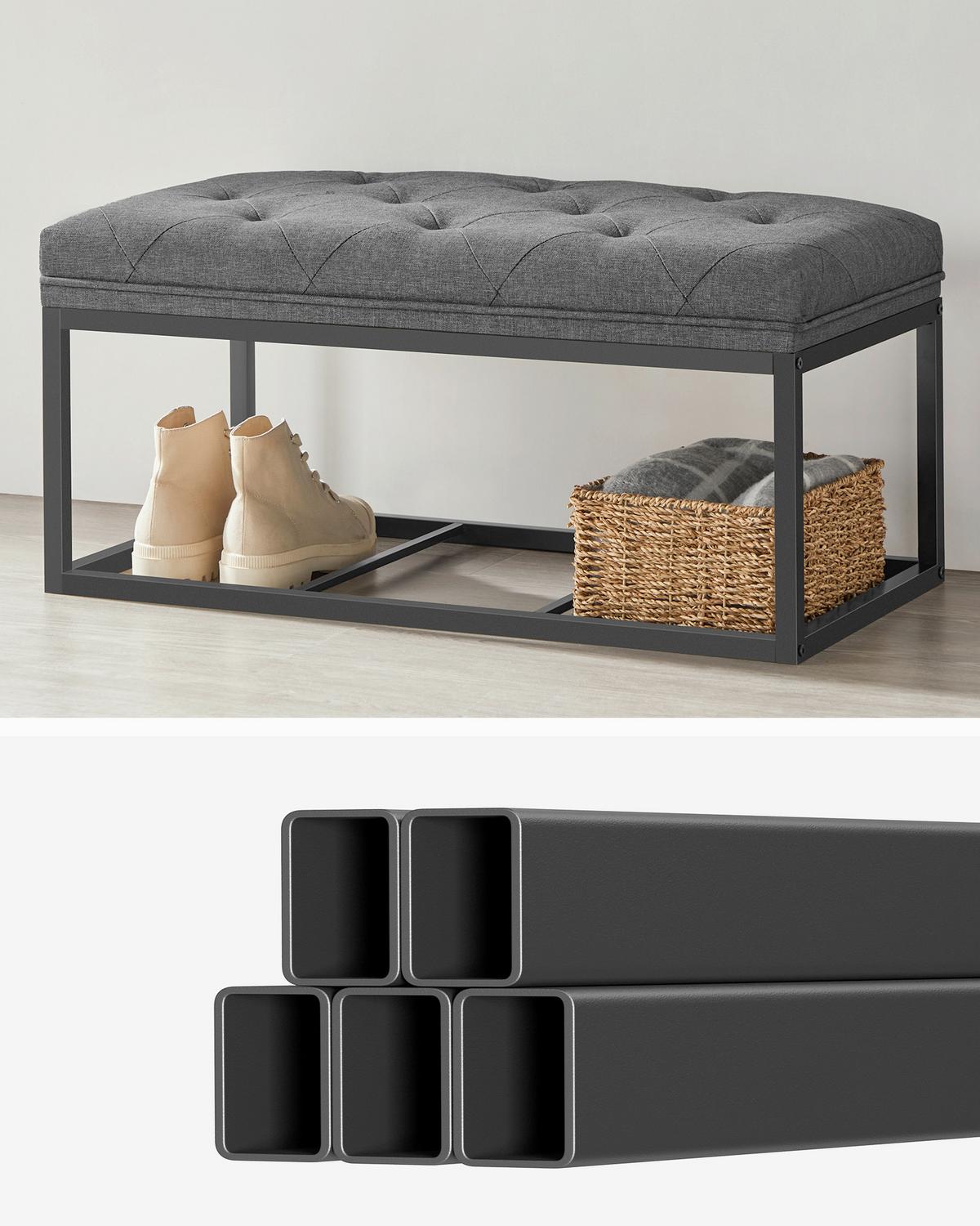 Sitzbox Dunkelgrau B: 76cm - Dunkelgrau/Schwarz, Basics, Holzwerkstoff/Textil (76/40/40cm)