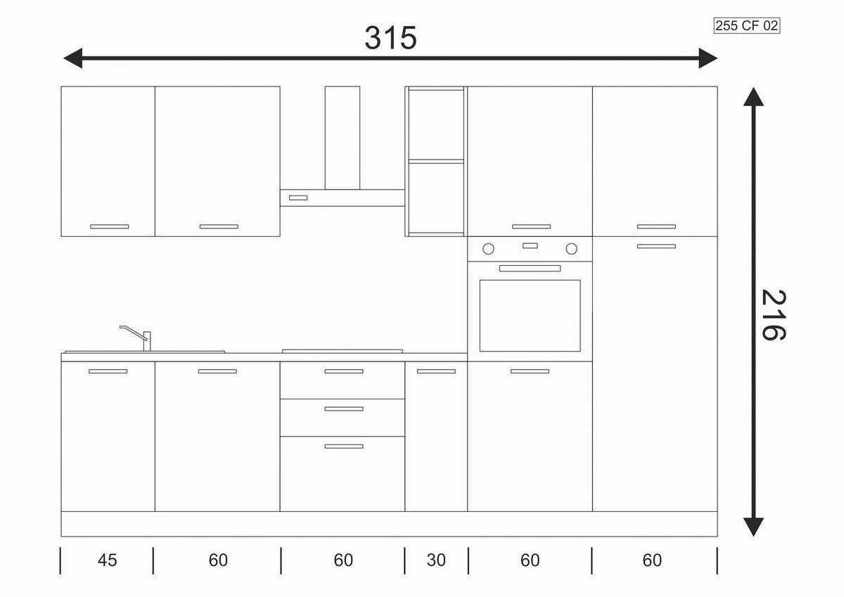 Küchenzeile Freia mit Geräten 315 cm Anthrazit/Nussbaum - Walnussfarben/Alufarben, LIFESTYLE, Holzwerkstoff/Kunststoff (315cm) - MID.YOU